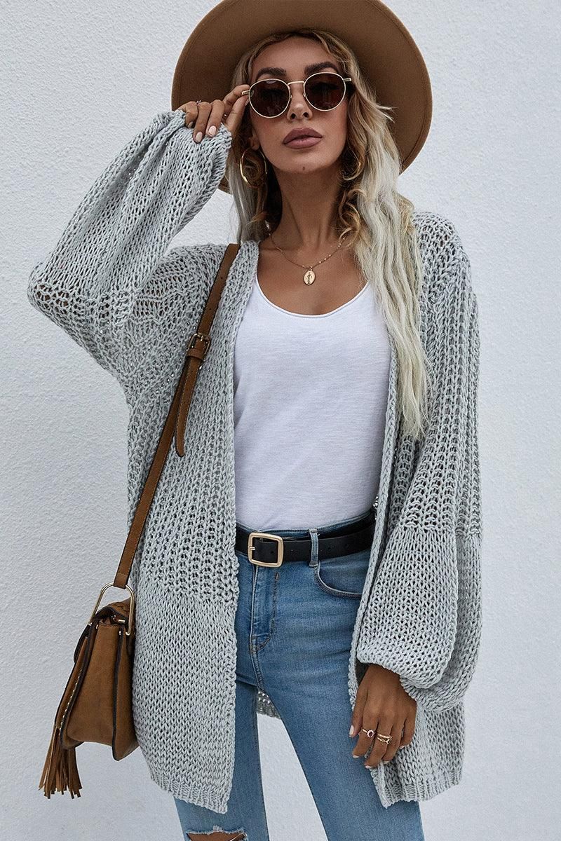 CROCHET LONG SLEEVE KNIT CARDIGAN SWEATER COATS - Doublju