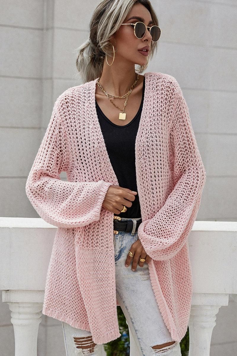 CROCHET LONG SLEEVE KNIT CARDIGAN SWEATER COATS - Doublju