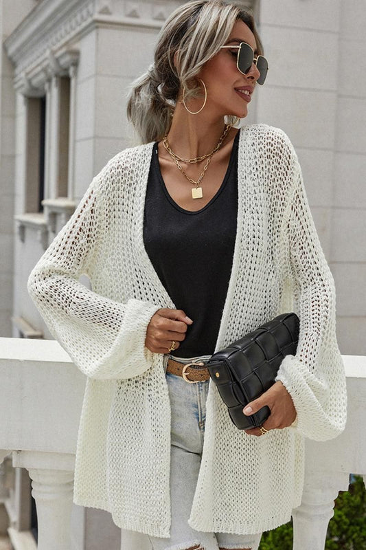 CROCHET LONG SLEEVE KNIT CARDIGAN SWEATER COATS - Doublju