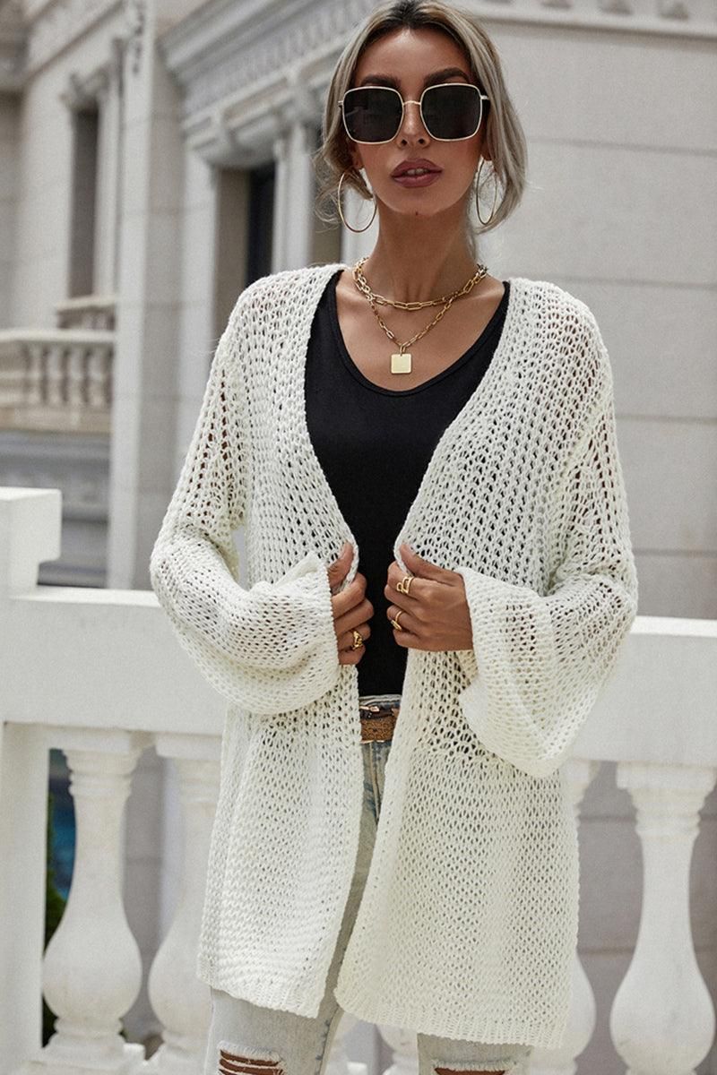 CROCHET LONG SLEEVE KNIT CARDIGAN SWEATER COATS - Doublju