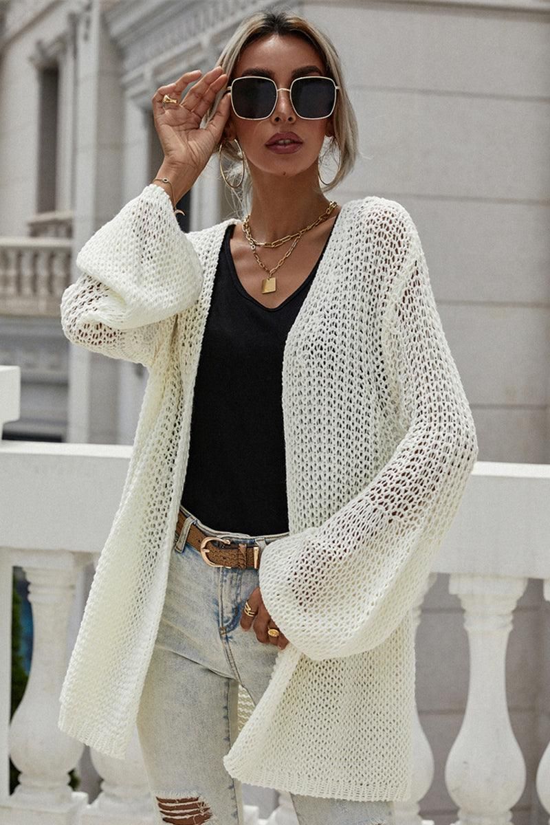 CROCHET LONG SLEEVE KNIT CARDIGAN SWEATER COATS - Doublju