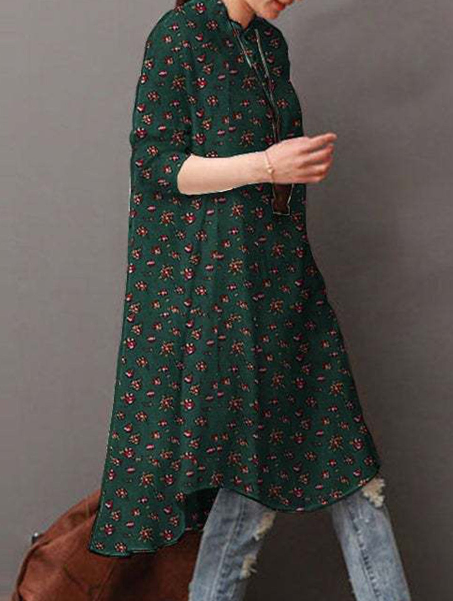 Vintage long-sleeved floral print shirt