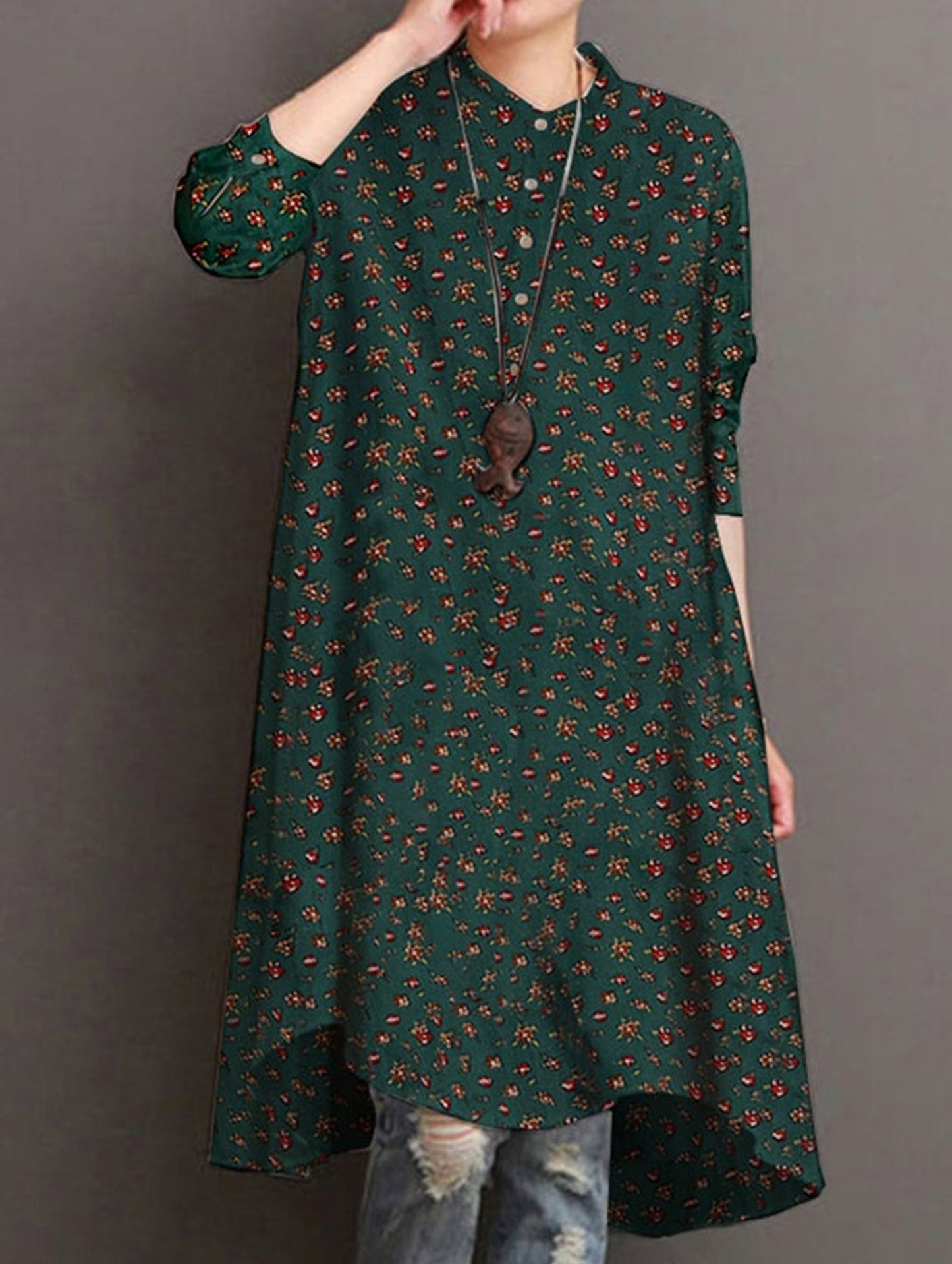 Vintage long-sleeved floral print shirt