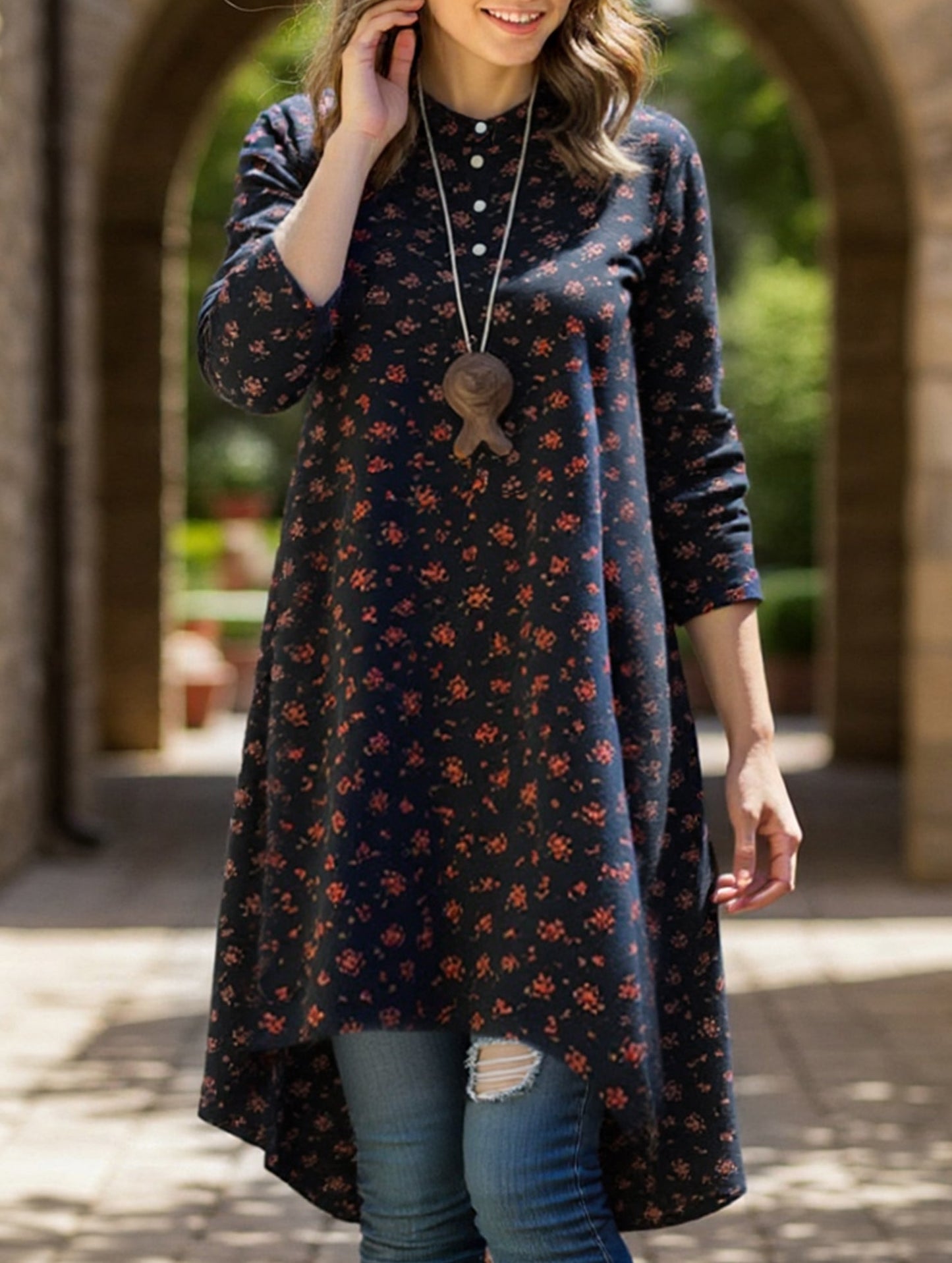 Vintage long-sleeved floral print shirt