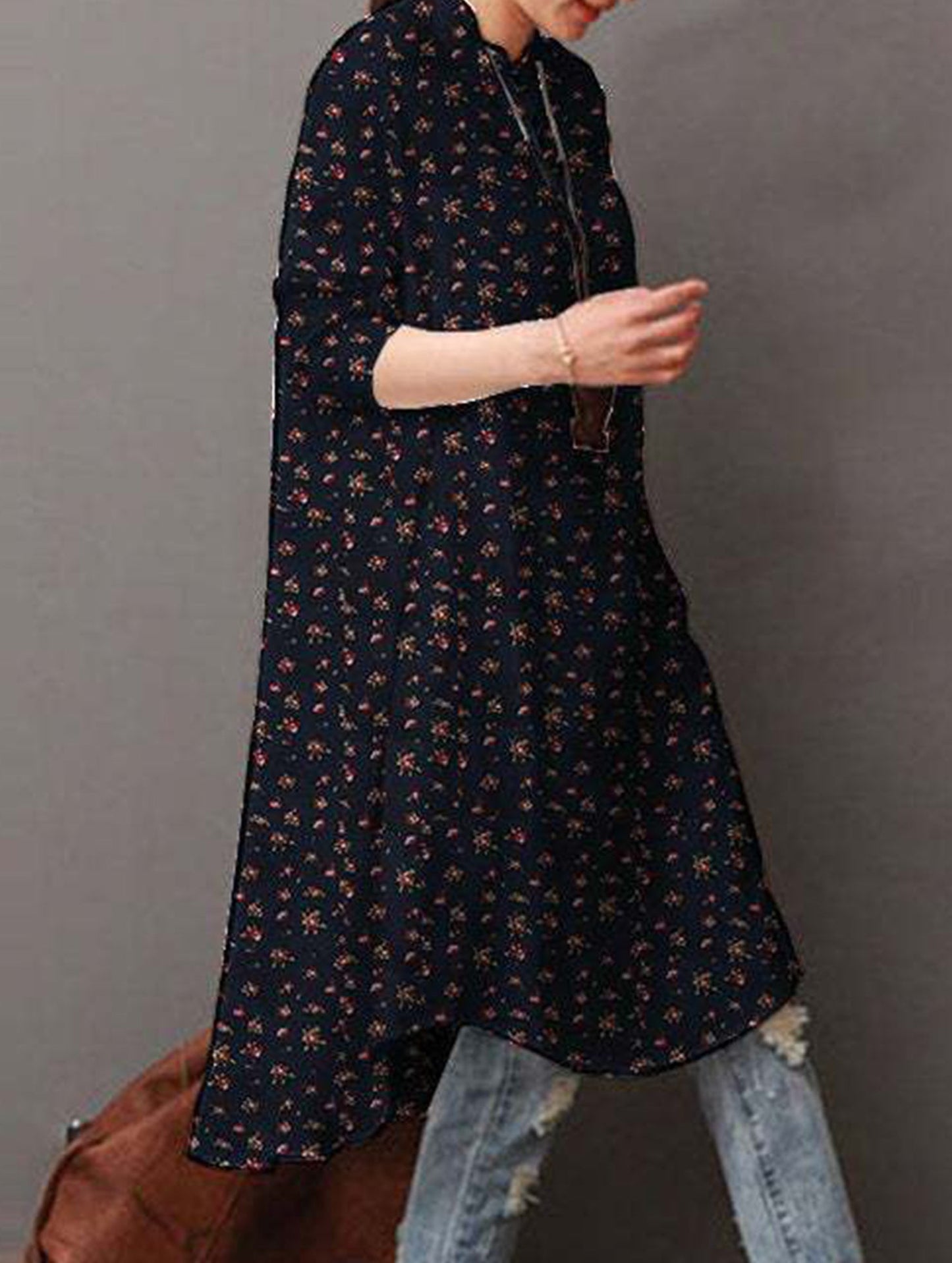 Vintage long-sleeved floral print shirt