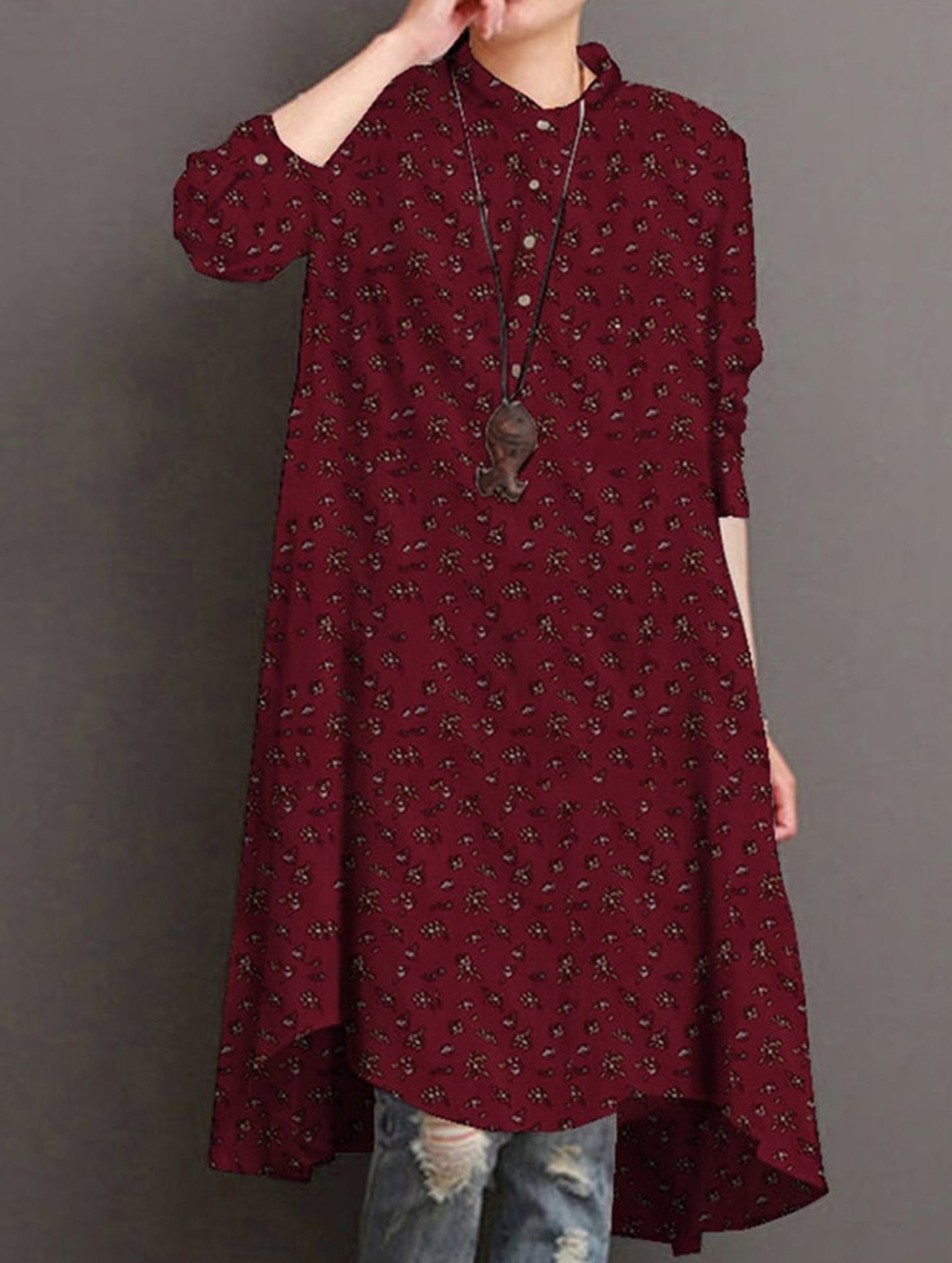 Vintage long-sleeved floral print shirt