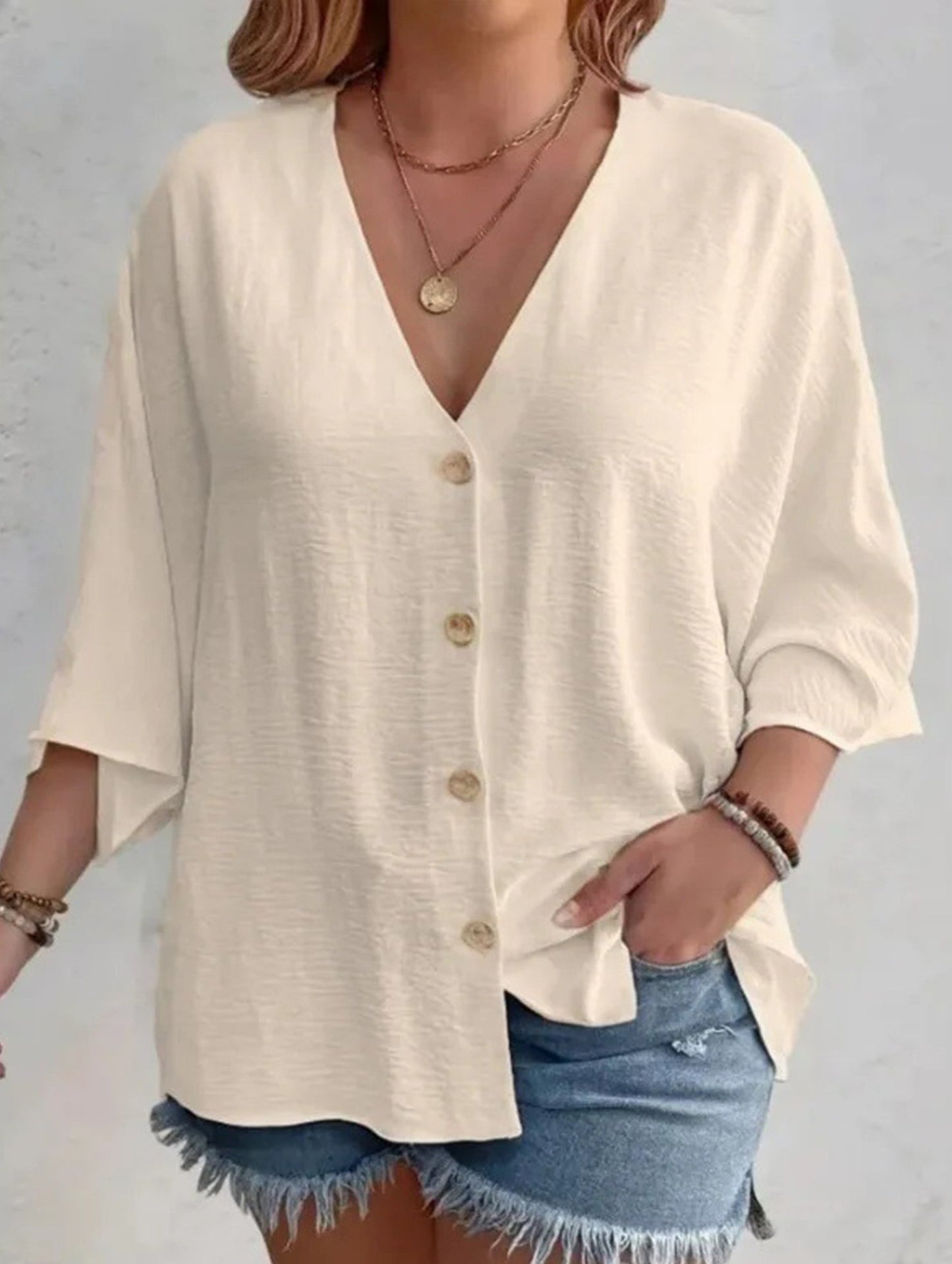 V-Neck Button T-Shirt Cardigan Top