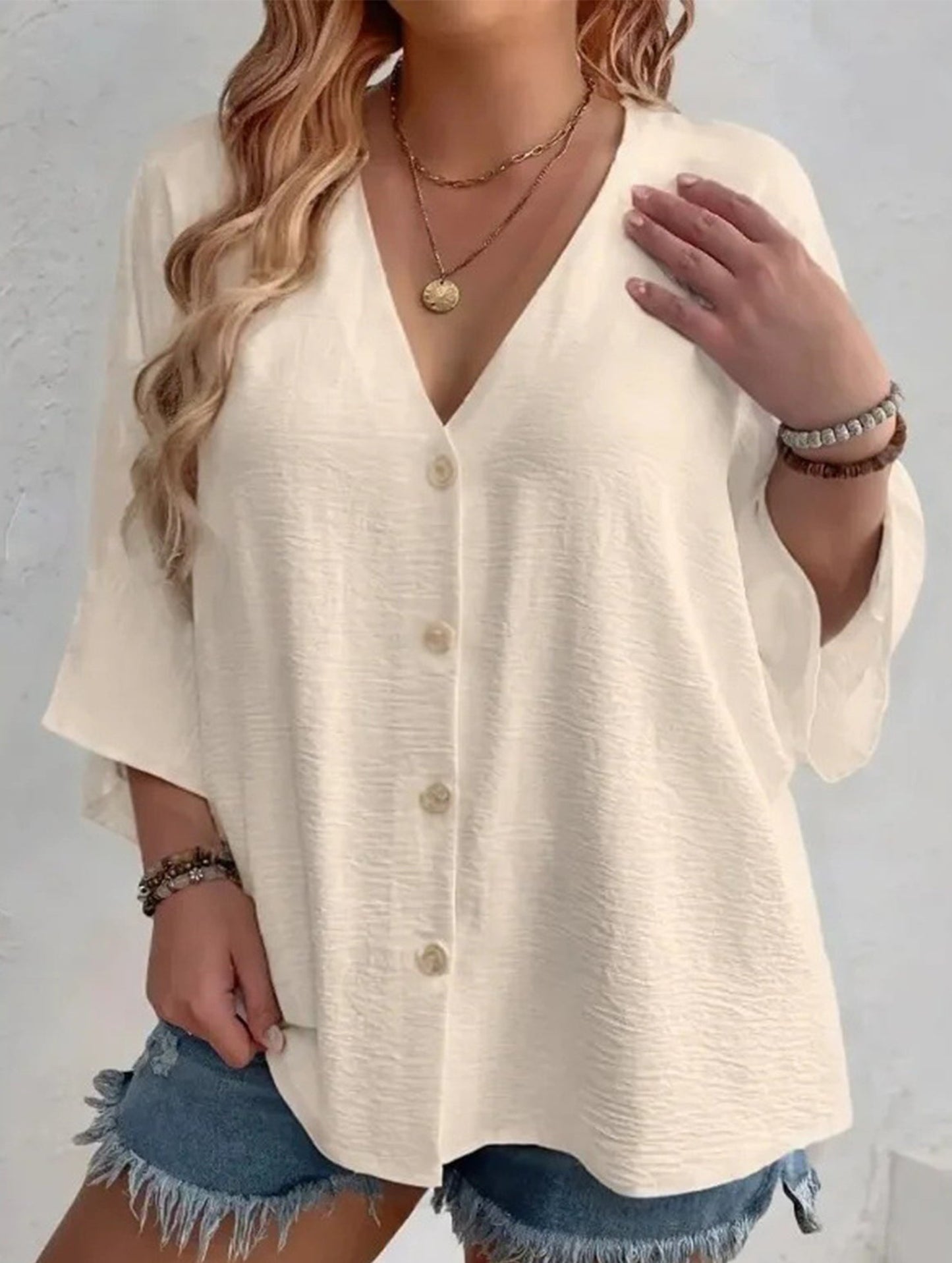 V-Neck Button T-Shirt Cardigan Top