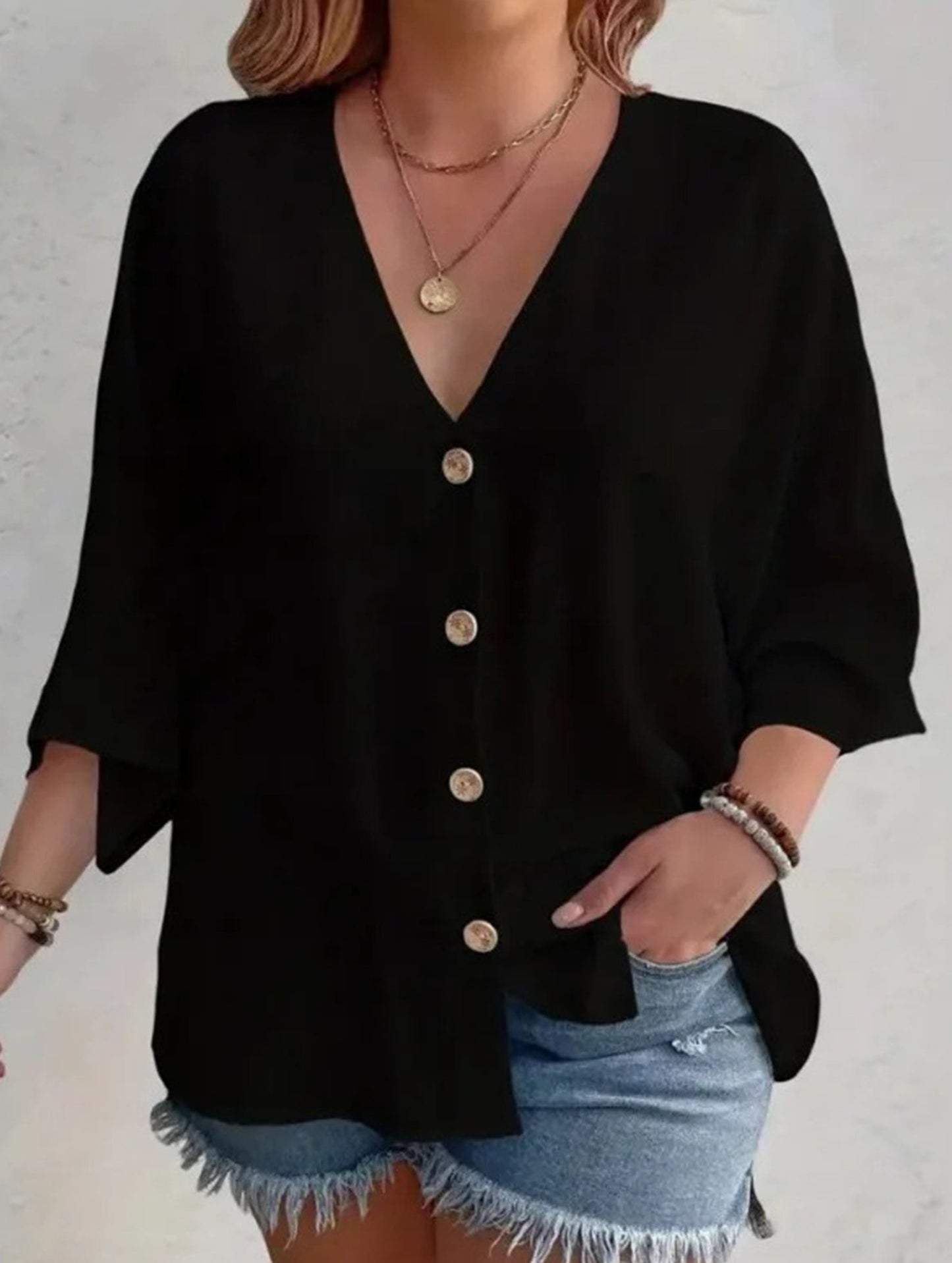V-Neck Button T-Shirt Cardigan Top