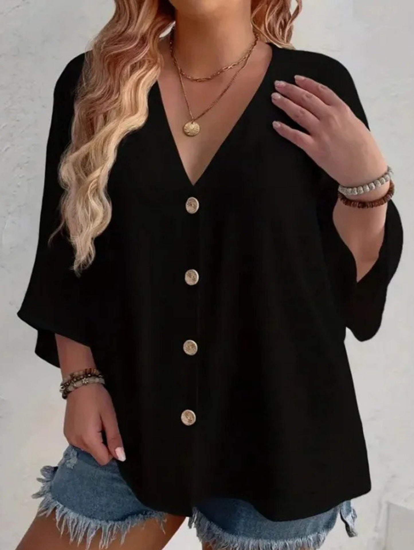 V-Neck Button T-Shirt Cardigan Top