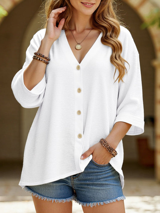 V-Neck Button T-Shirt Cardigan Top