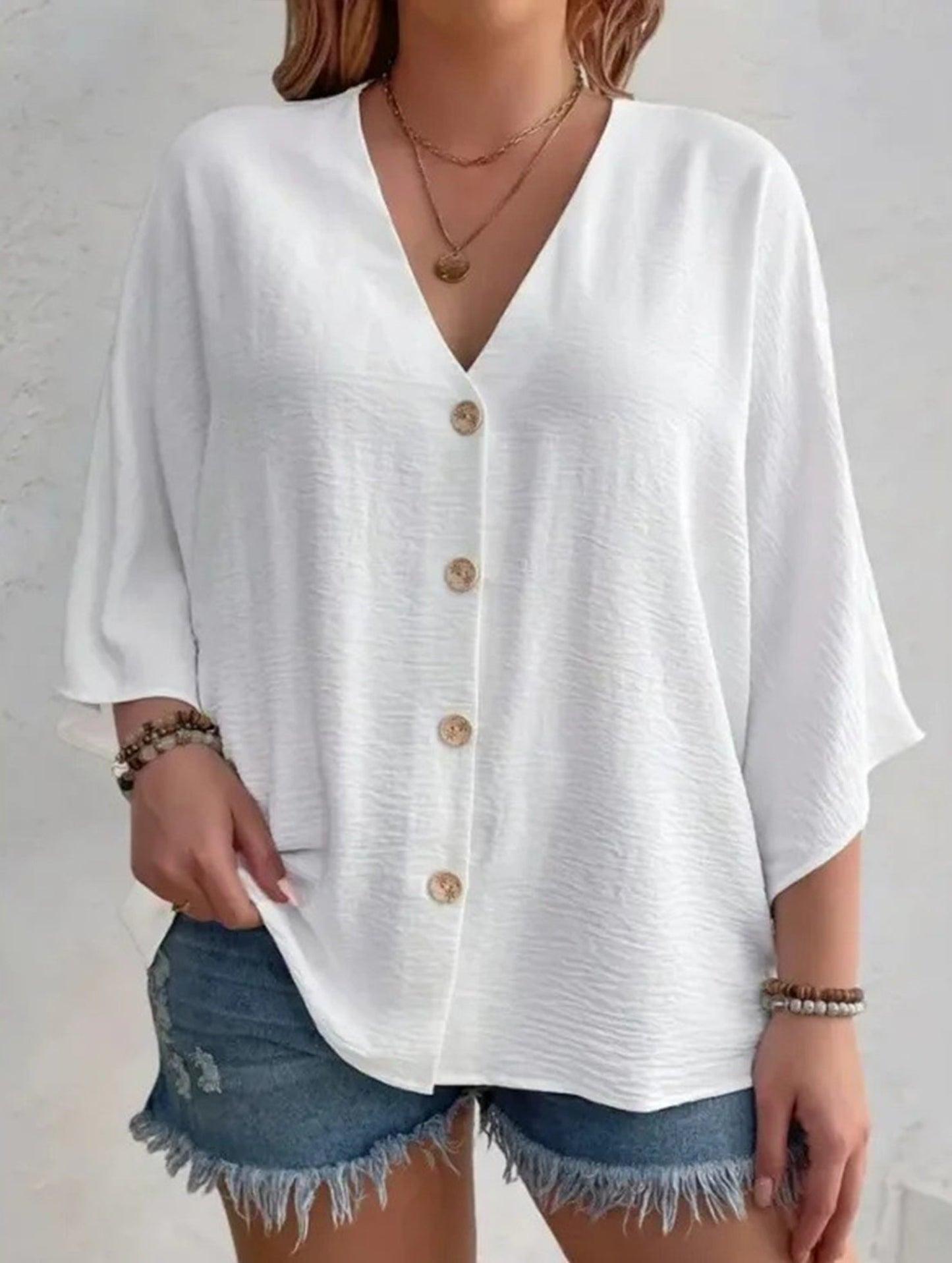 V-Neck Button T-Shirt Cardigan Top