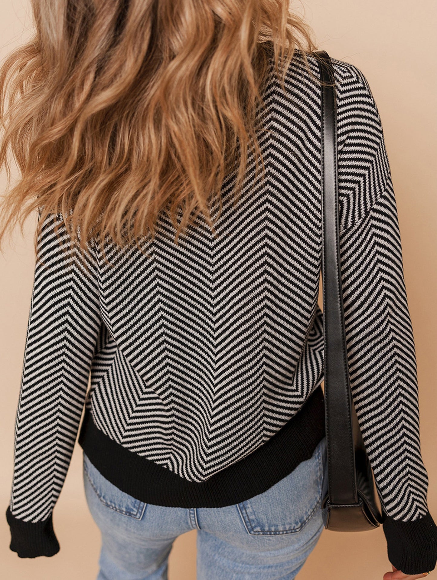 Striped V-neck loose knit cardigan