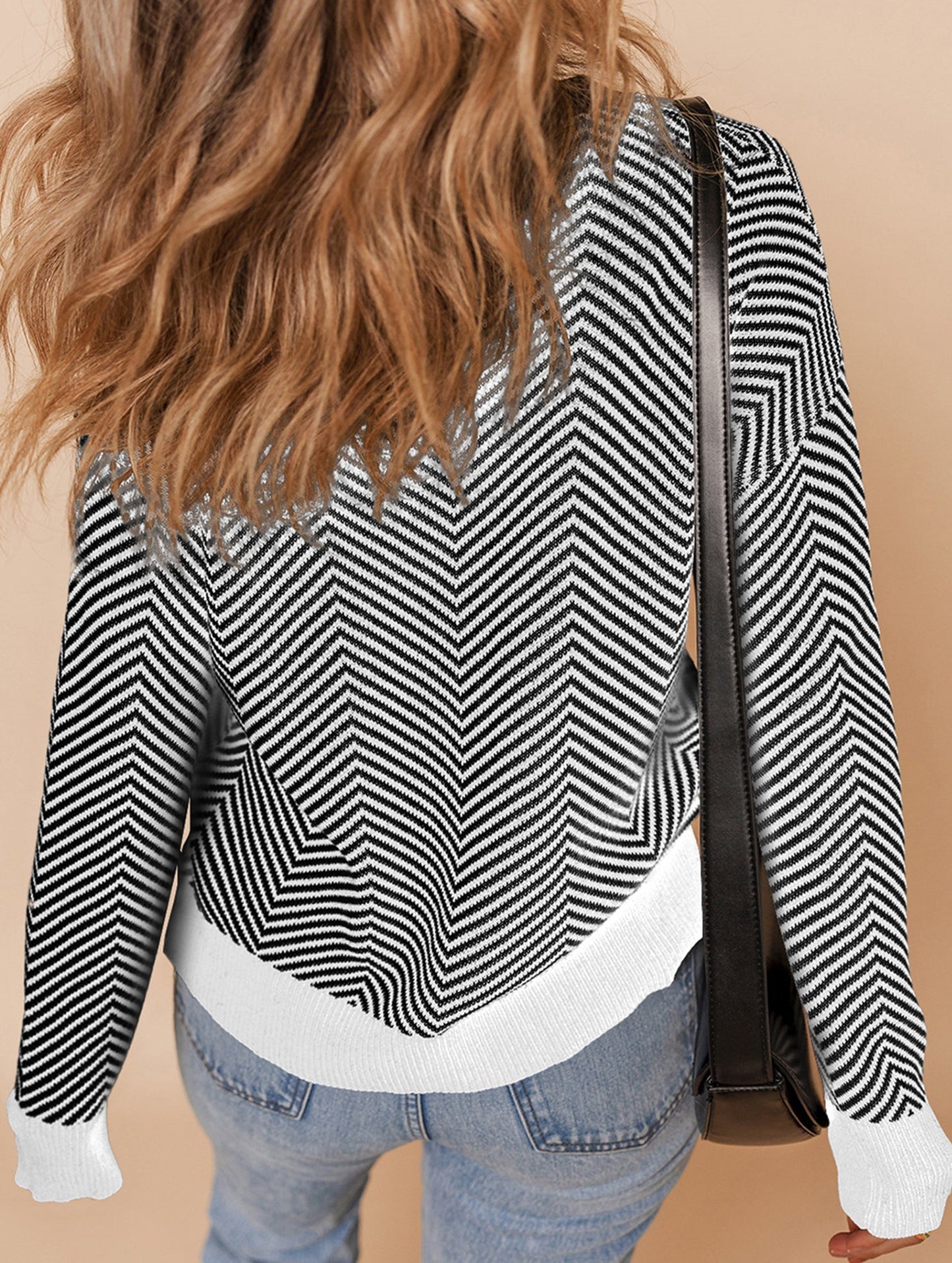 Striped V-neck loose knit cardigan