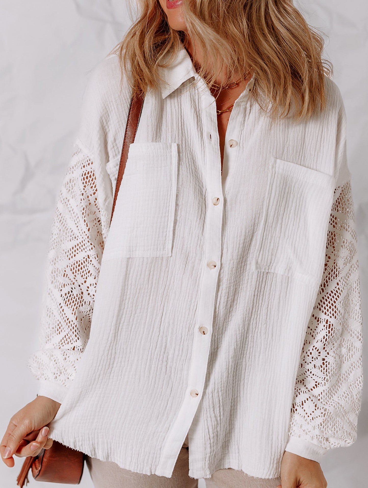 Loose lace panel long-sleeved cardigan