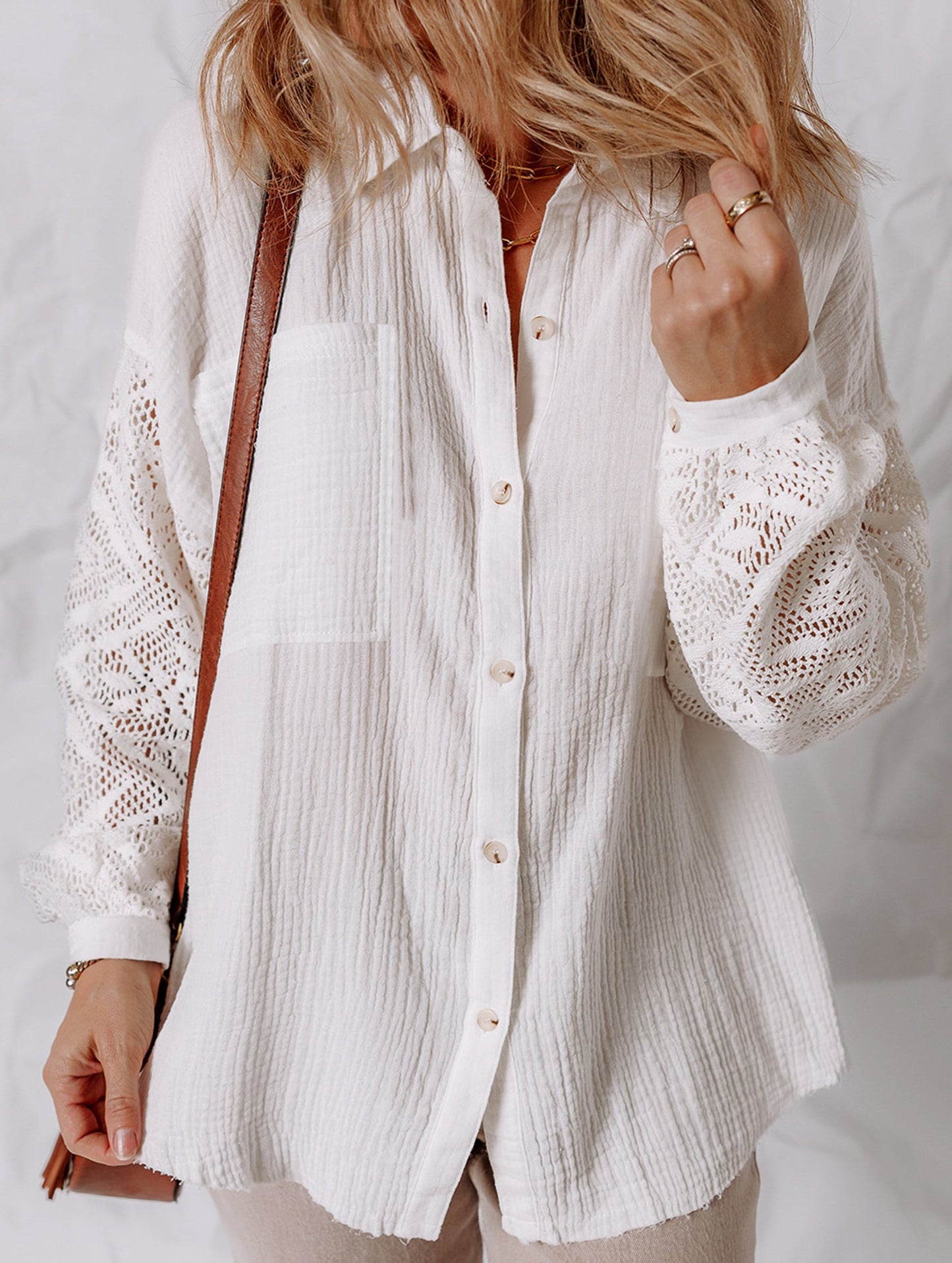 Loose lace panel long-sleeved cardigan