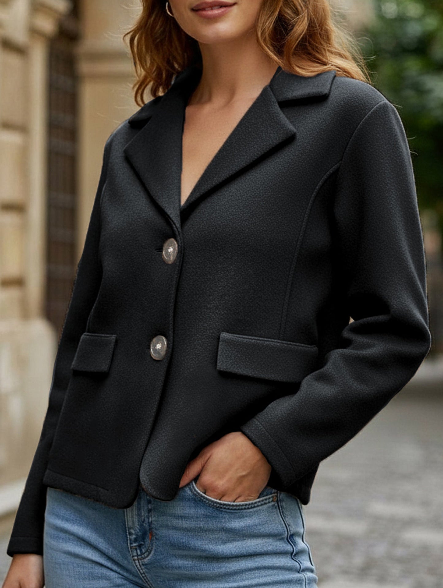 Fashion buttoned slim lapel knitted Jackets & cardigan