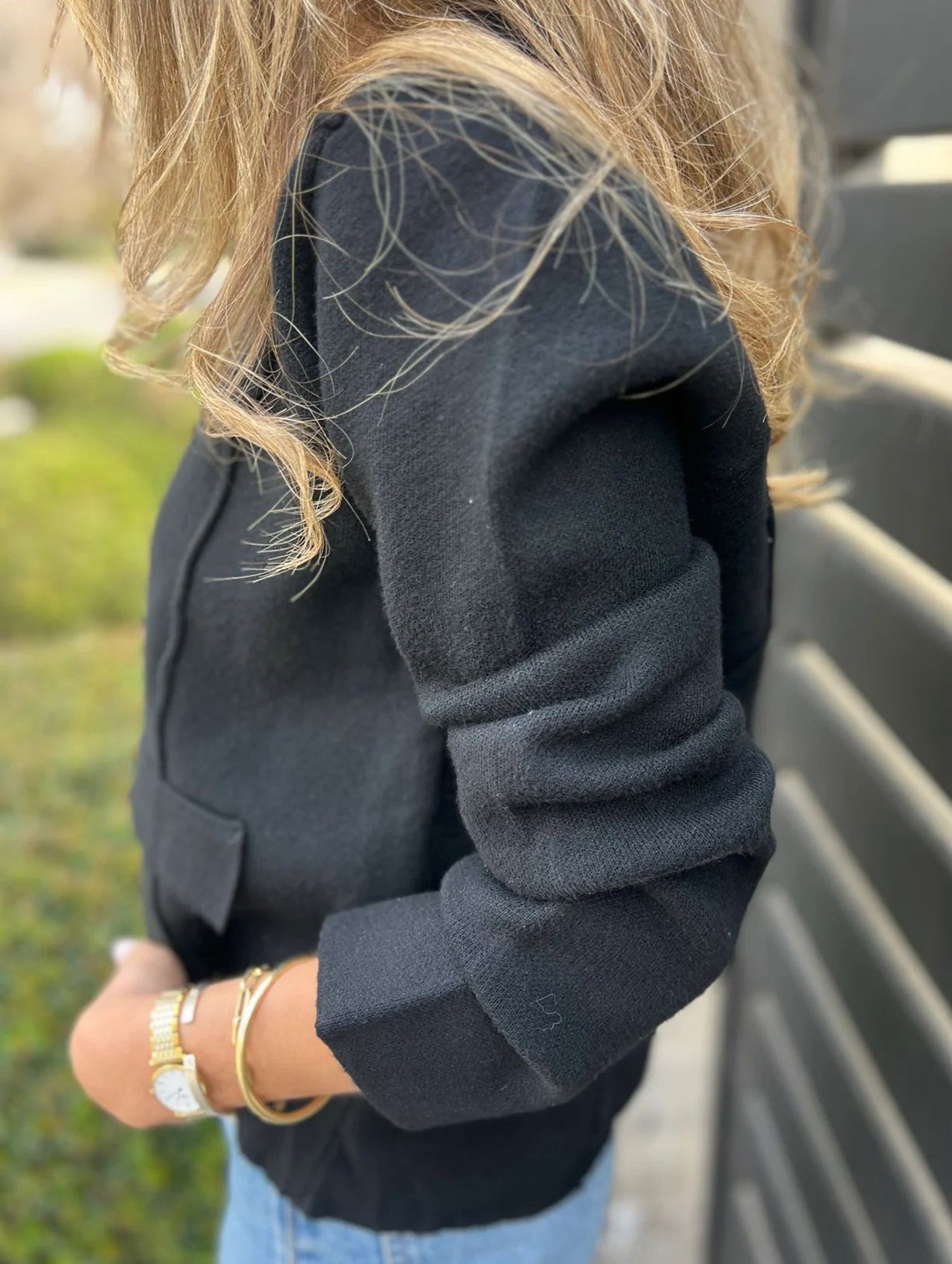 Fashion buttoned slim lapel knitted Jackets & cardigan