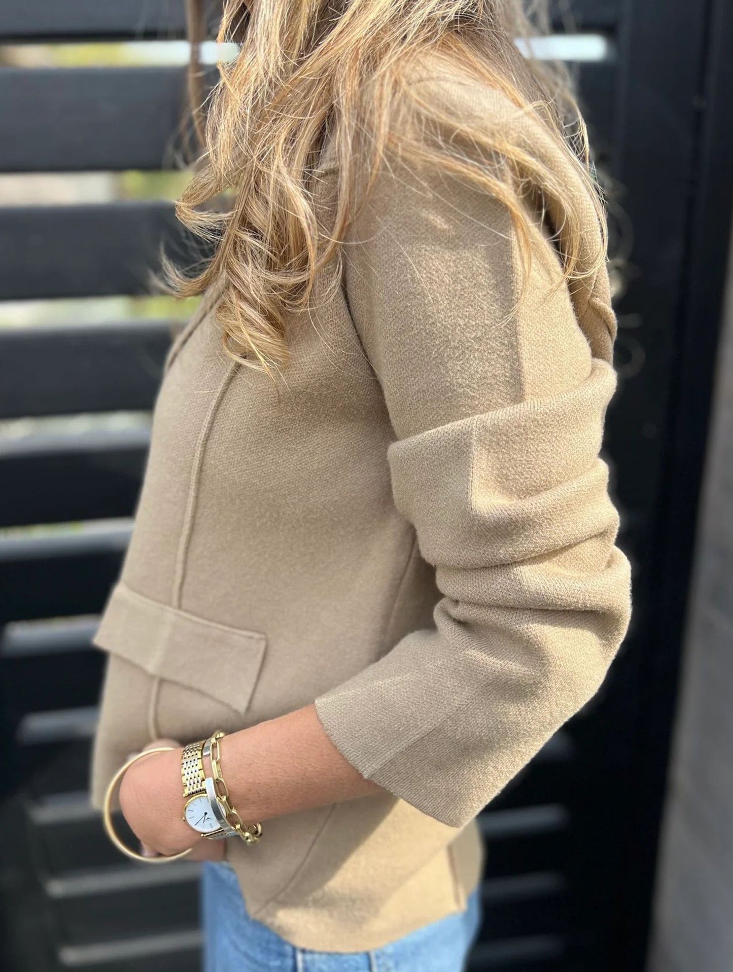 Fashion buttoned slim lapel knitted Jackets & cardigan