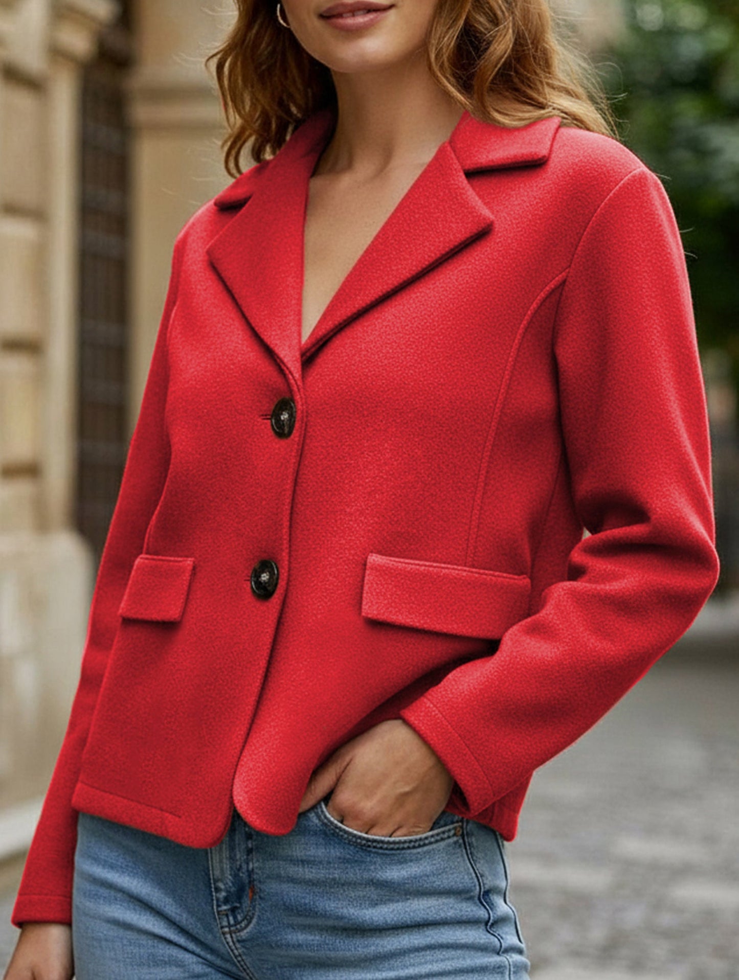 Fashion buttoned slim lapel knitted Jackets & cardigan