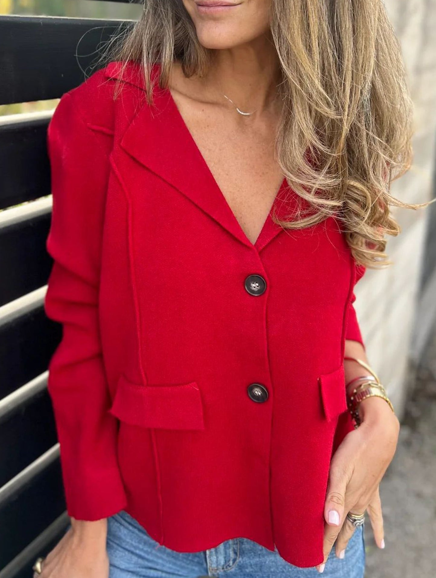 Fashion buttoned slim lapel knitted Jackets & cardigan