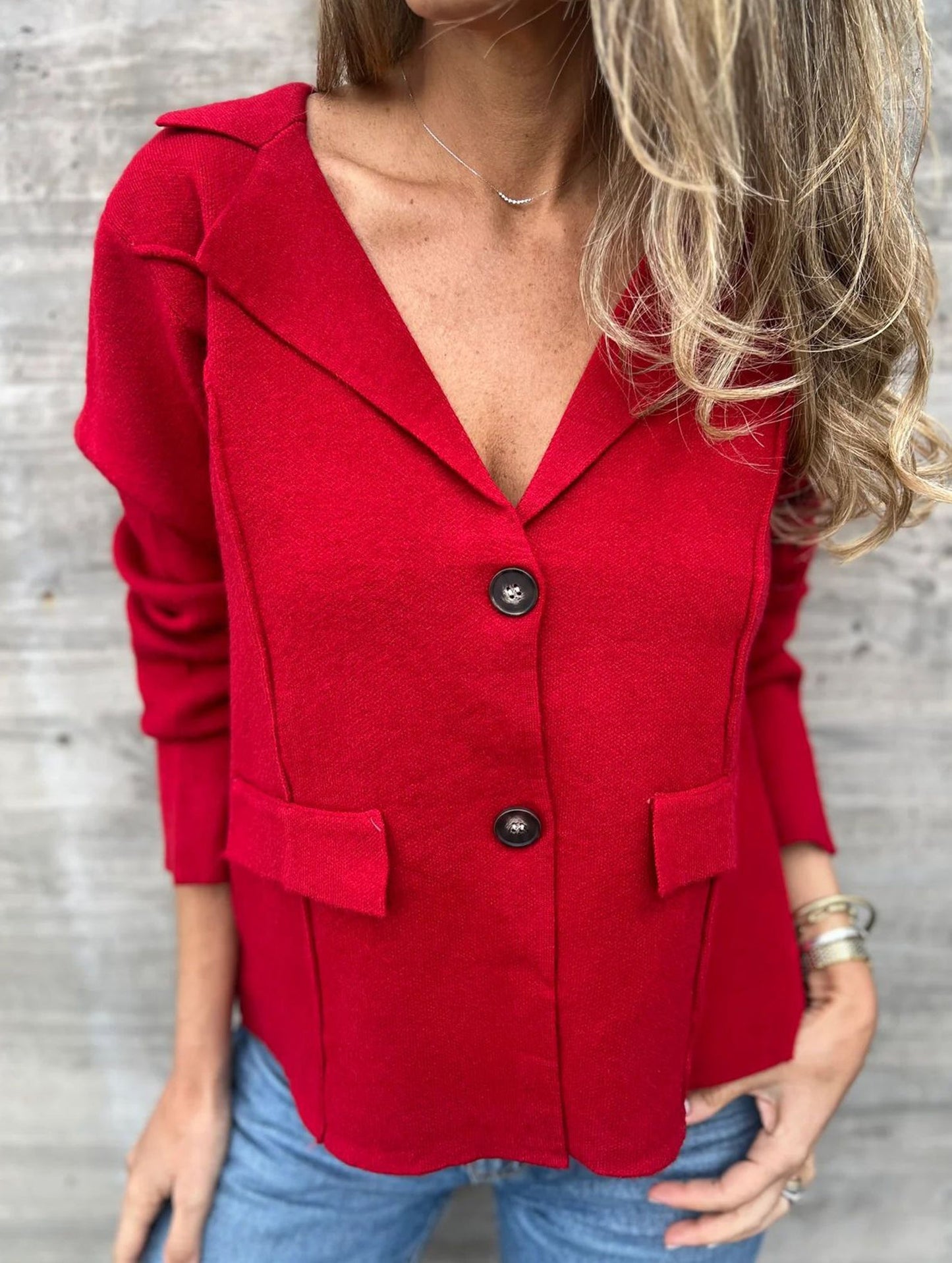 Fashion buttoned slim lapel knitted Jackets & cardigan