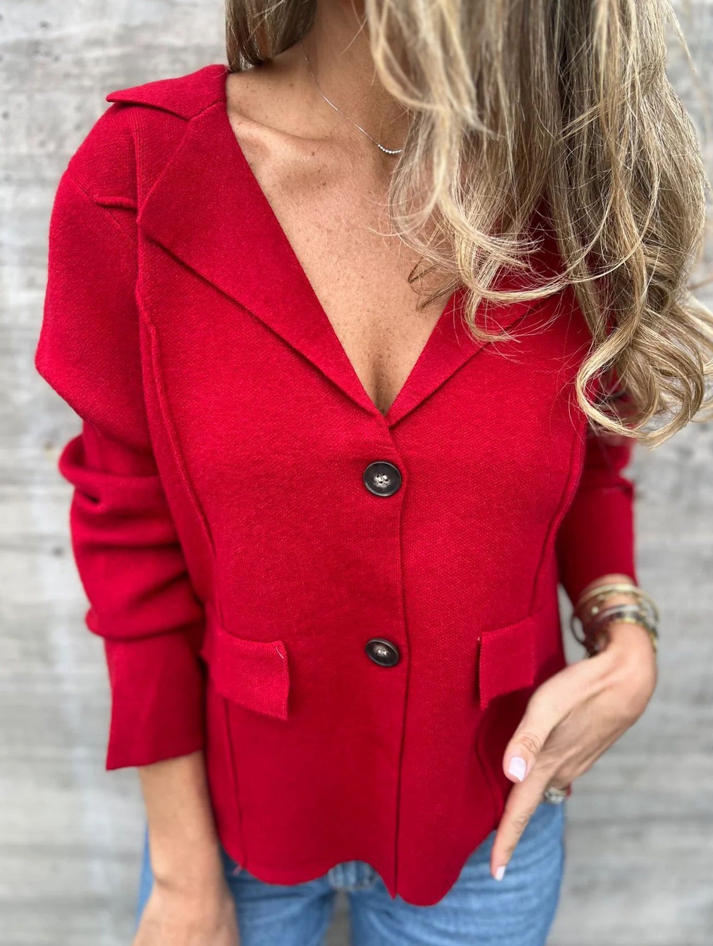 Fashion buttoned slim lapel knitted Jackets & cardigan