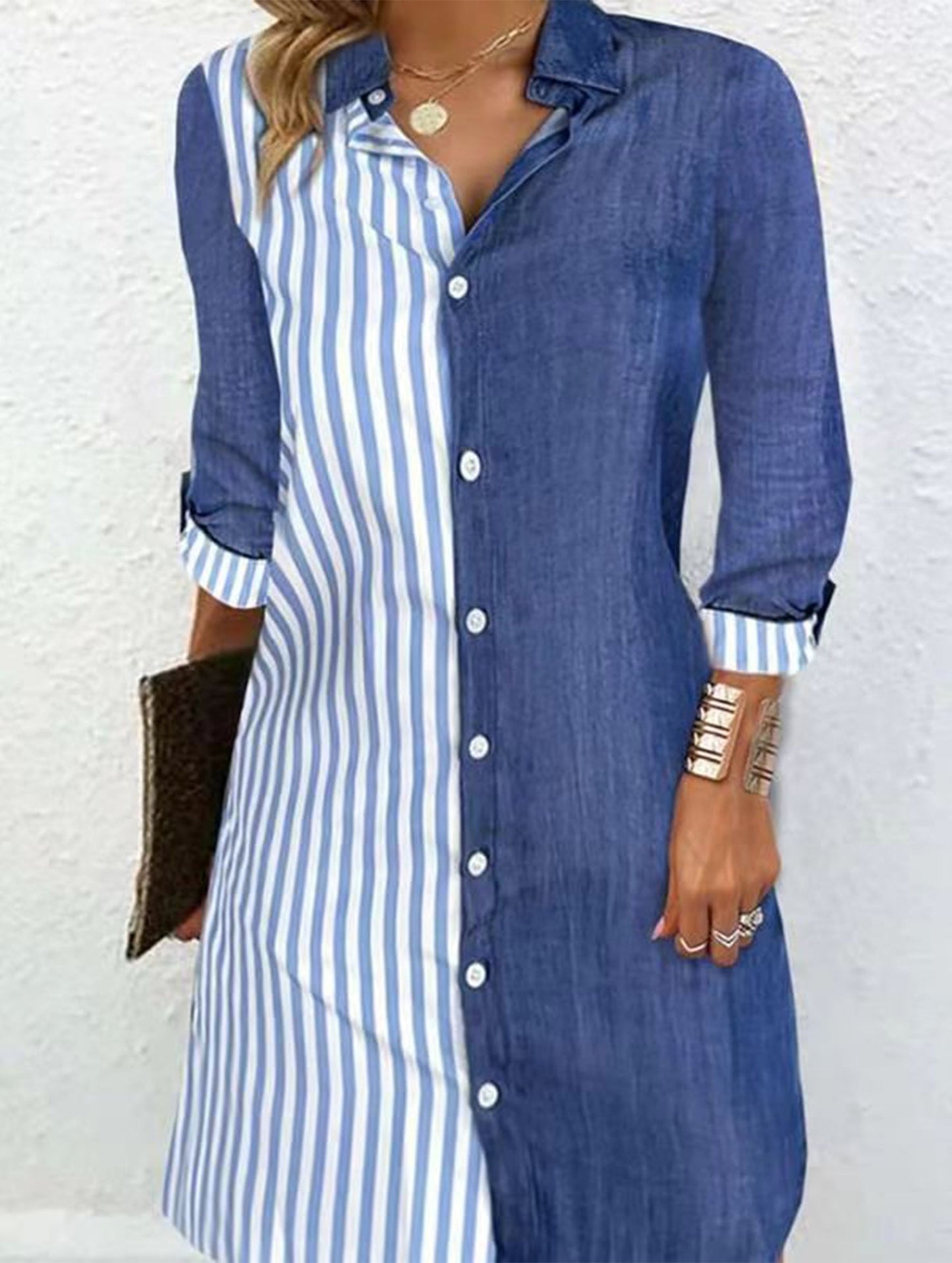 Striped Comfort Casual Buttoned Midi Shirt