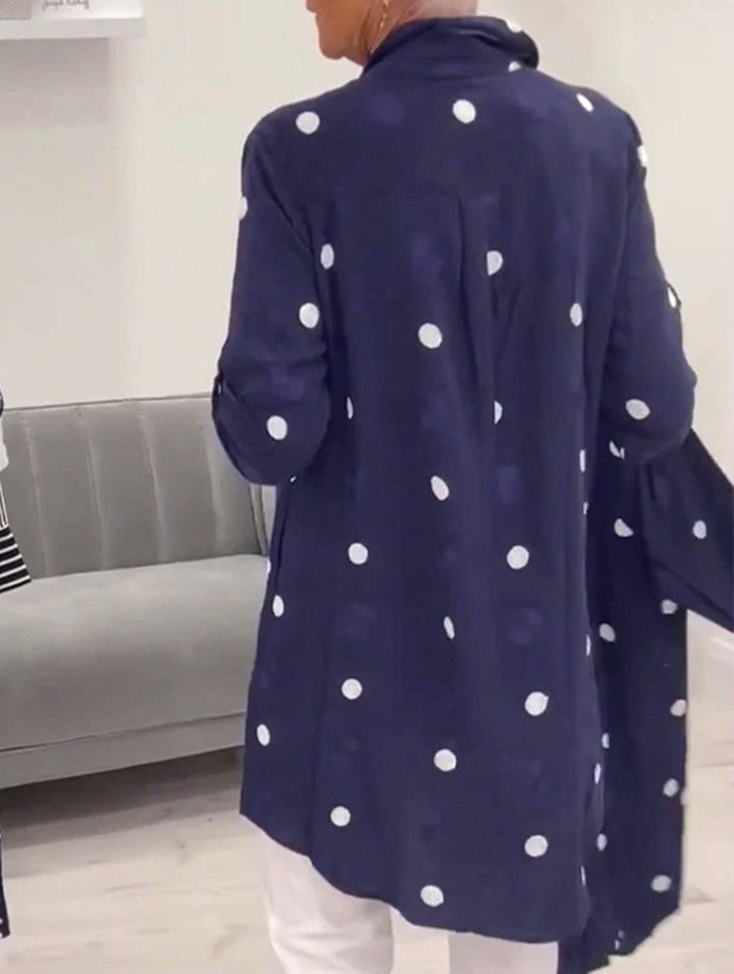 Simple lapel long-sleeved polka dot shirt