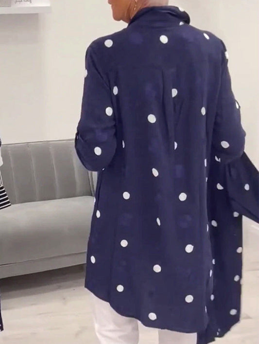 Simple lapel long-sleeved polka dot shirt