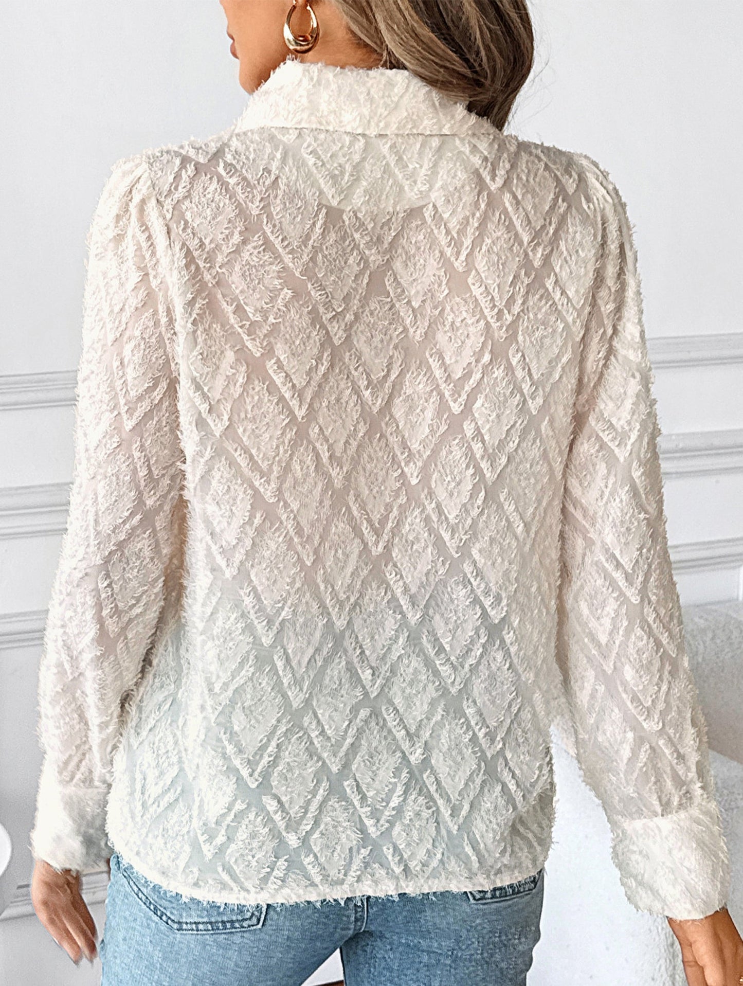 Diamond check suit collar cardigan long-sleeved shirt