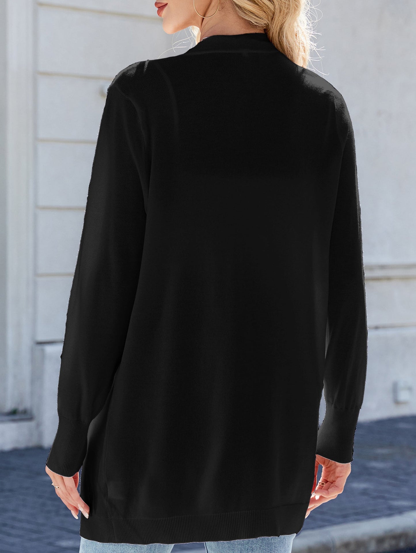 Long knitted striped cardigan sweater