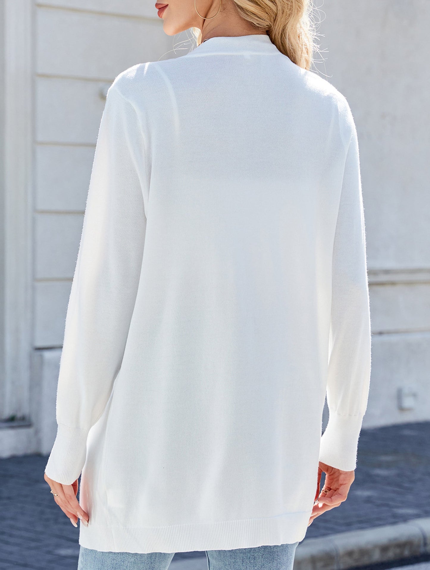 Long knitted striped cardigan sweater