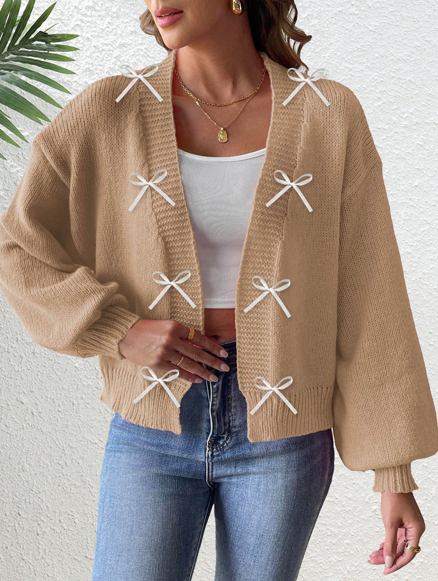 Ribbon Bow Patchwork Cardigan Sweater