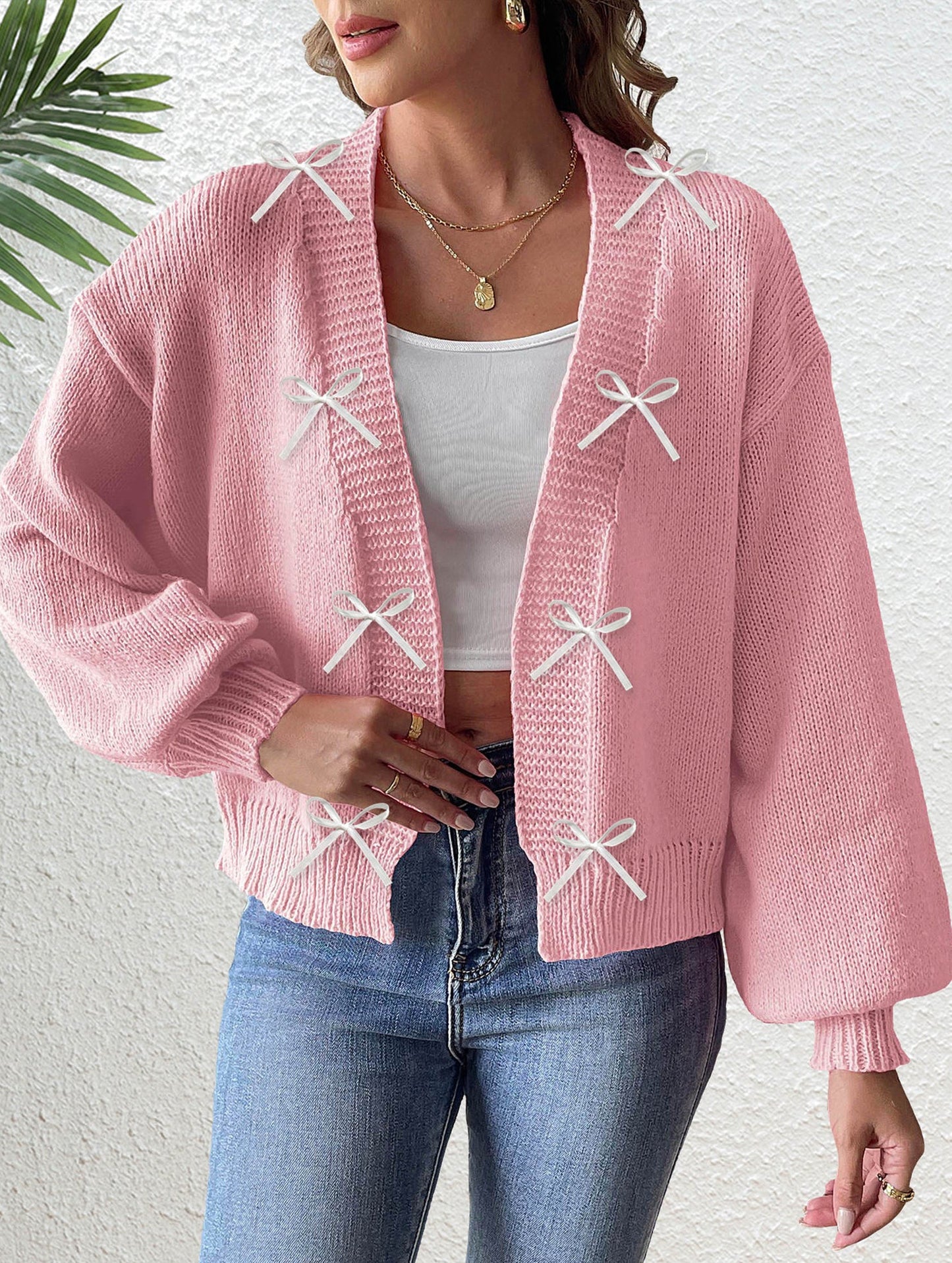 Ribbon Bow Patchwork Cardigan Sweater