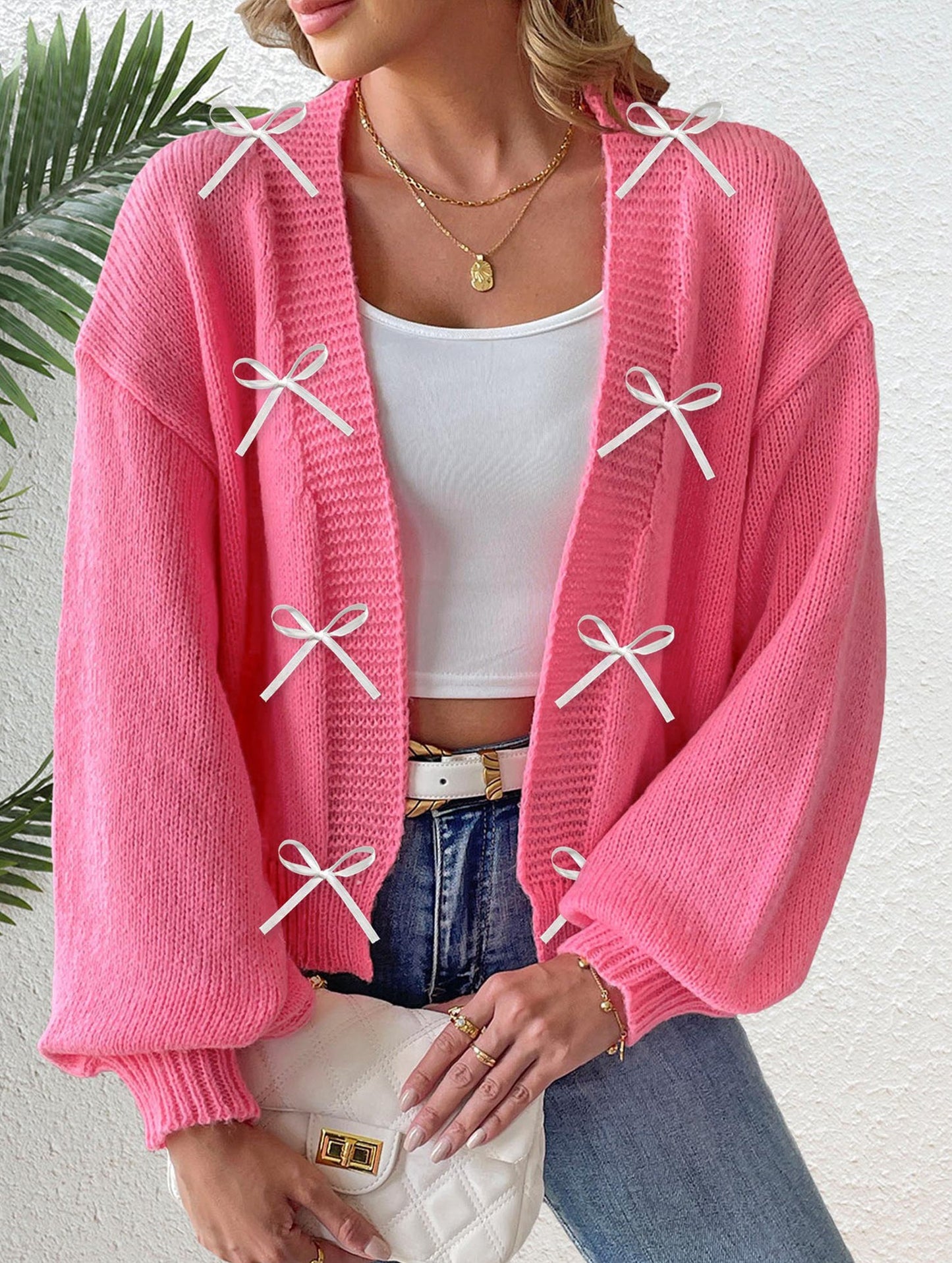 Ribbon Bow Patchwork Cardigan Sweater