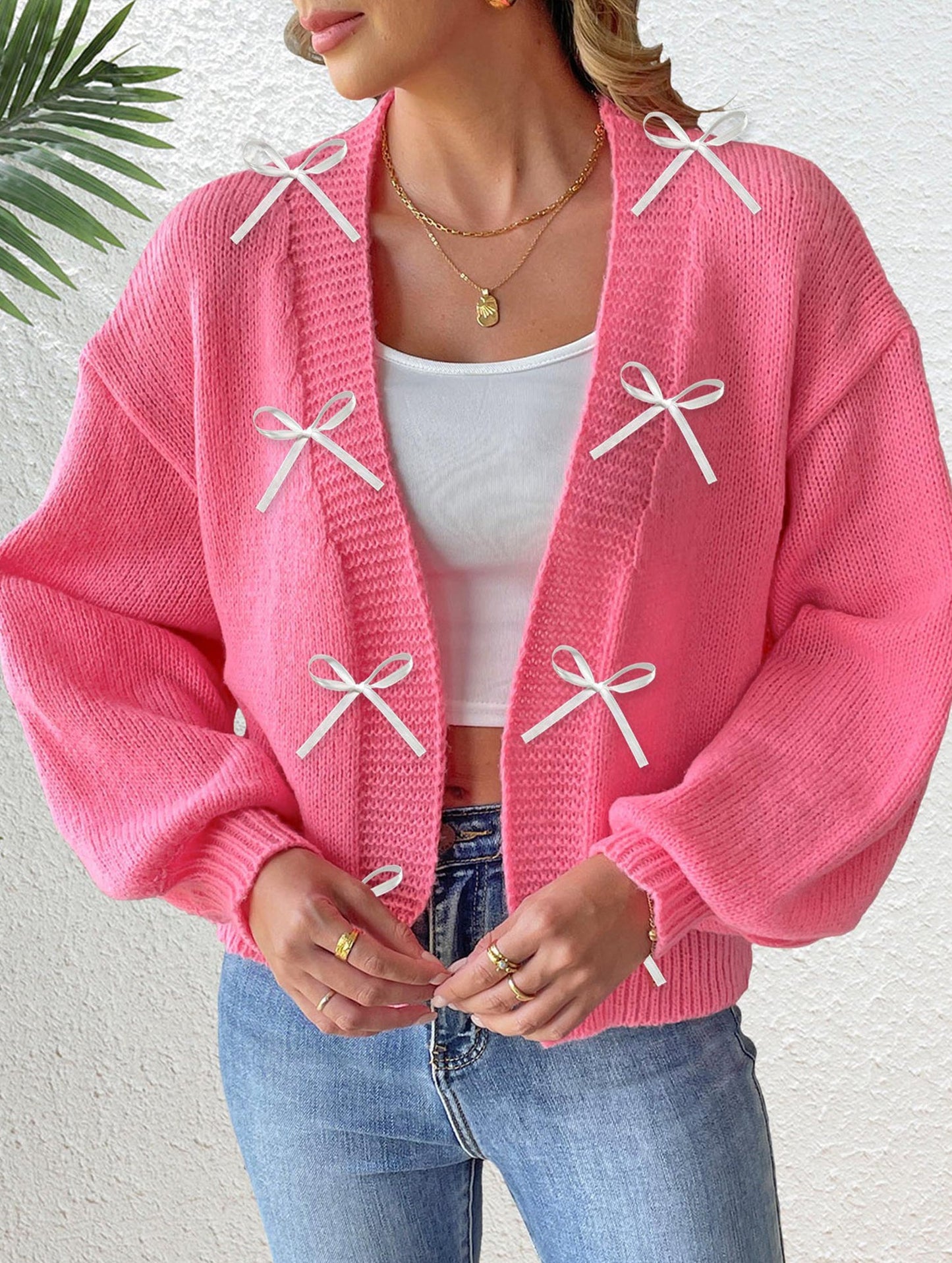 Ribbon Bow Patchwork Cardigan Sweater
