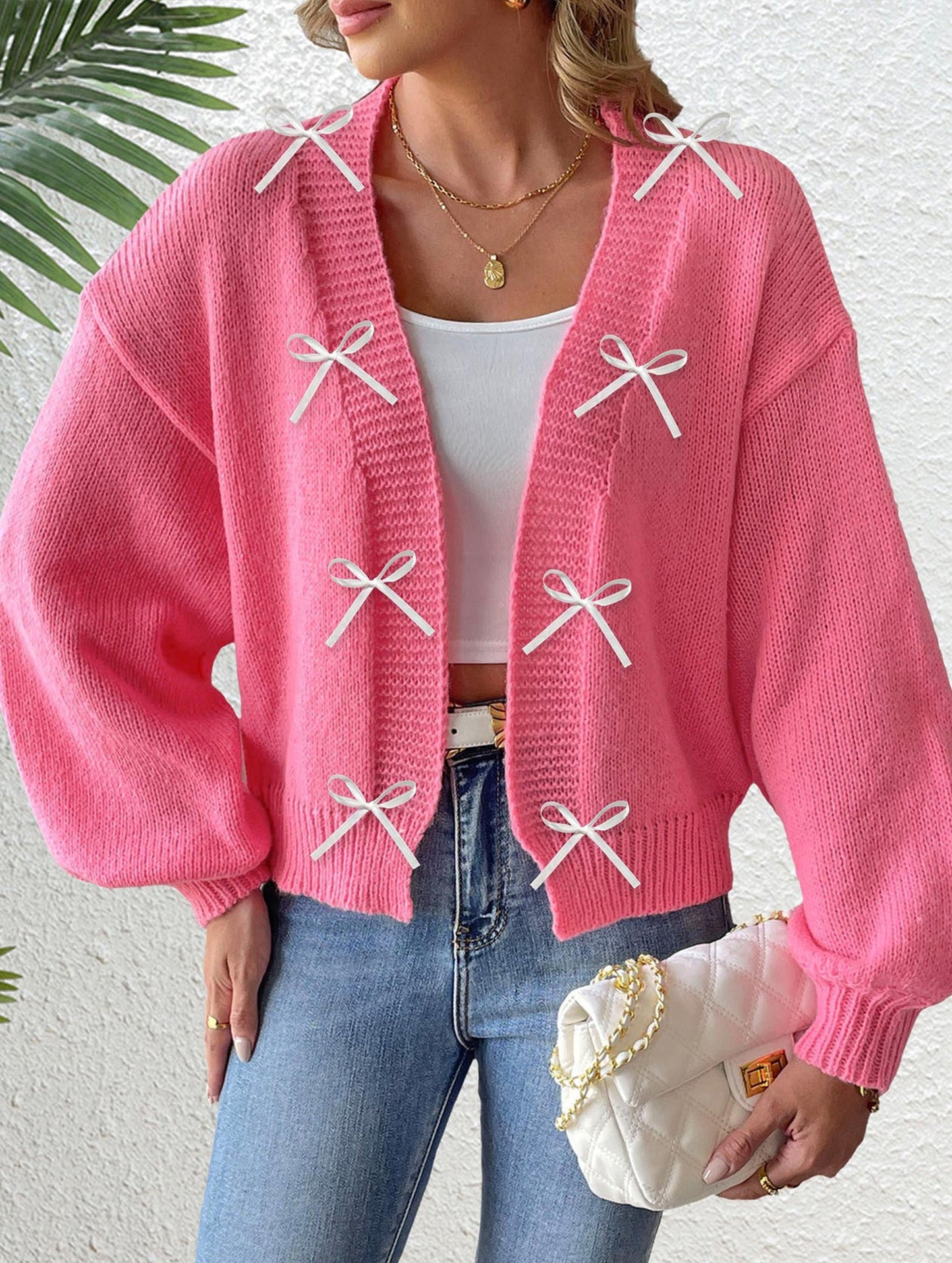 Ribbon Bow Patchwork Cardigan Sweater