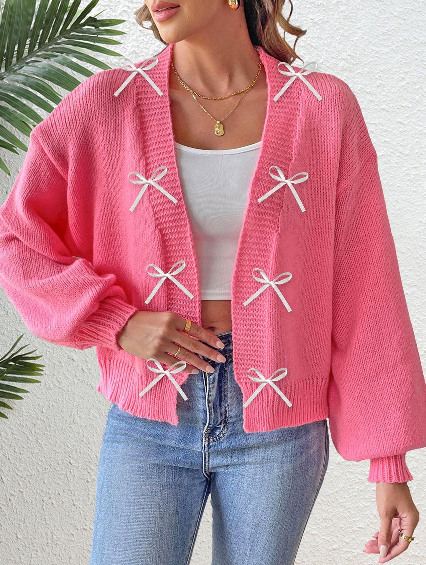 Ribbon Bow Patchwork Cardigan Sweater