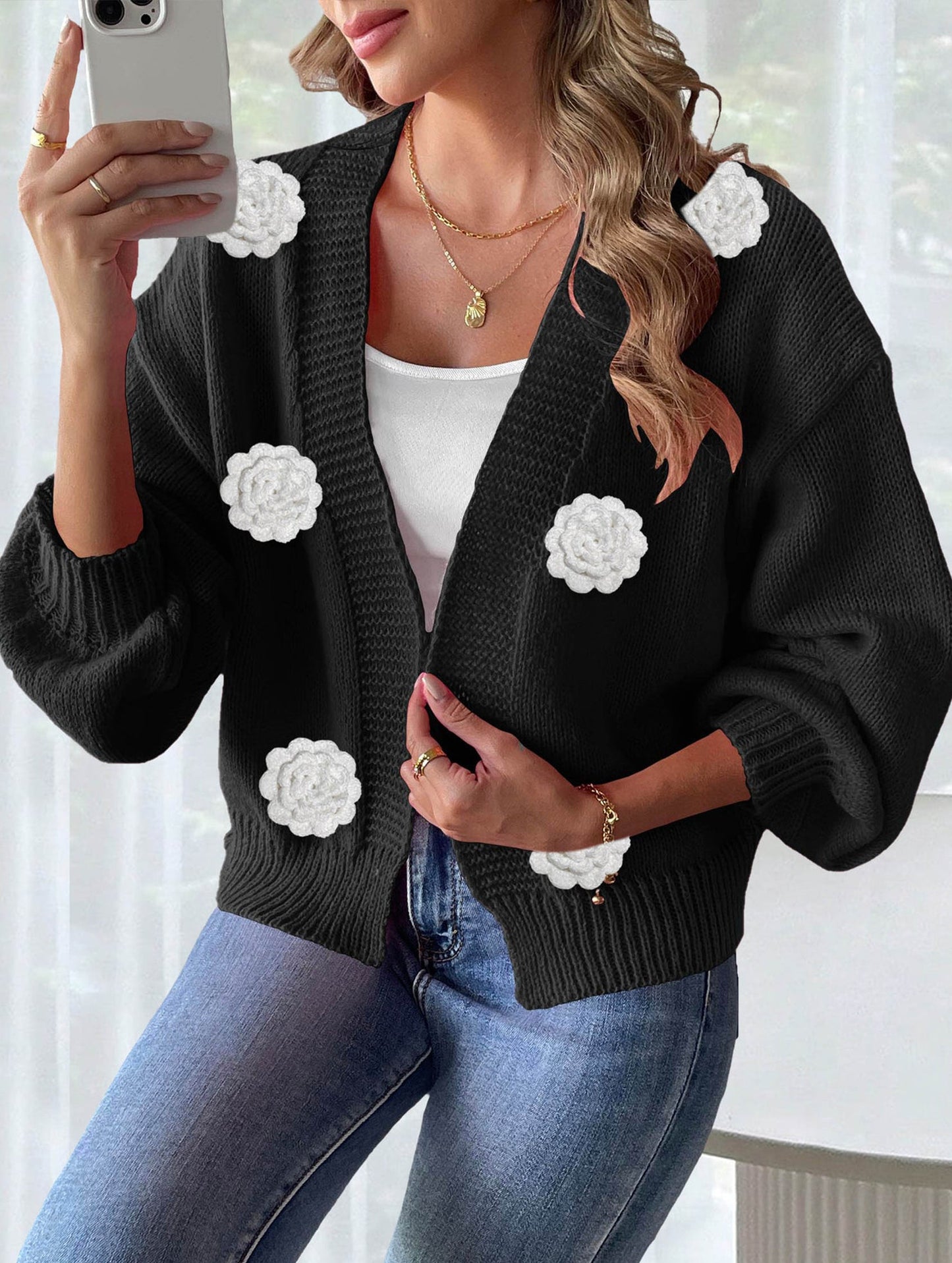 Pure hand-crocheted patchwork sweater jacket
