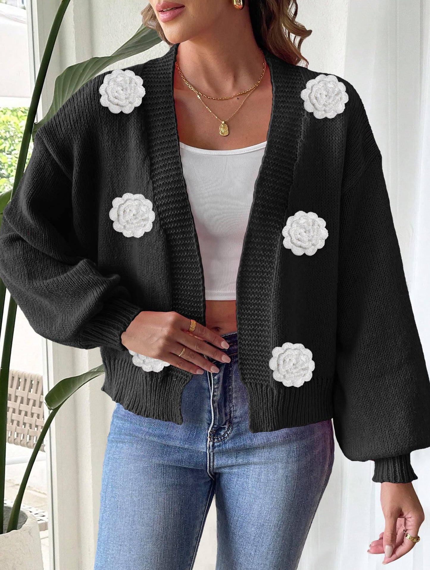 Pure hand-crocheted patchwork sweater jacket