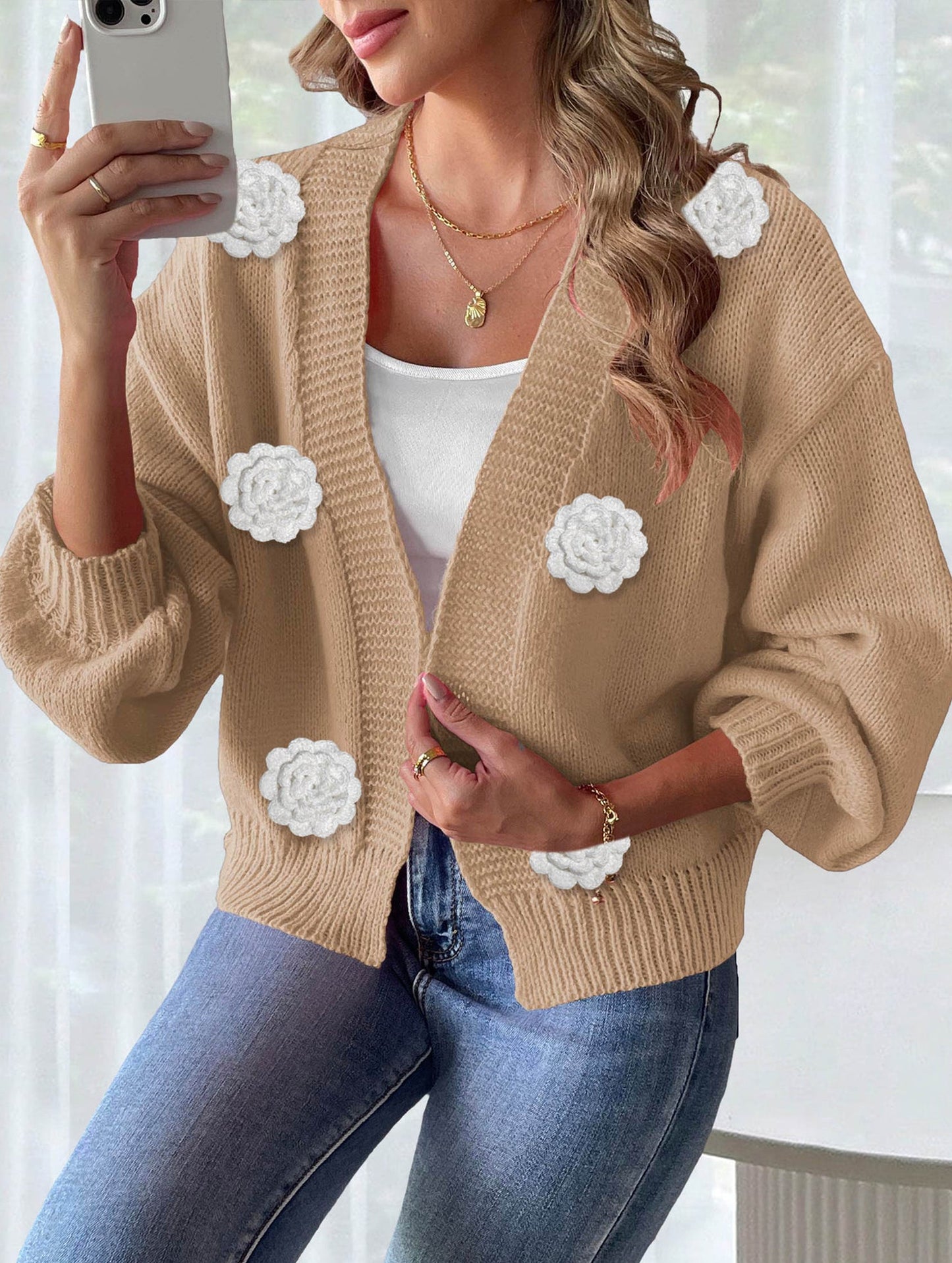 Pure hand-crocheted patchwork sweater jacket