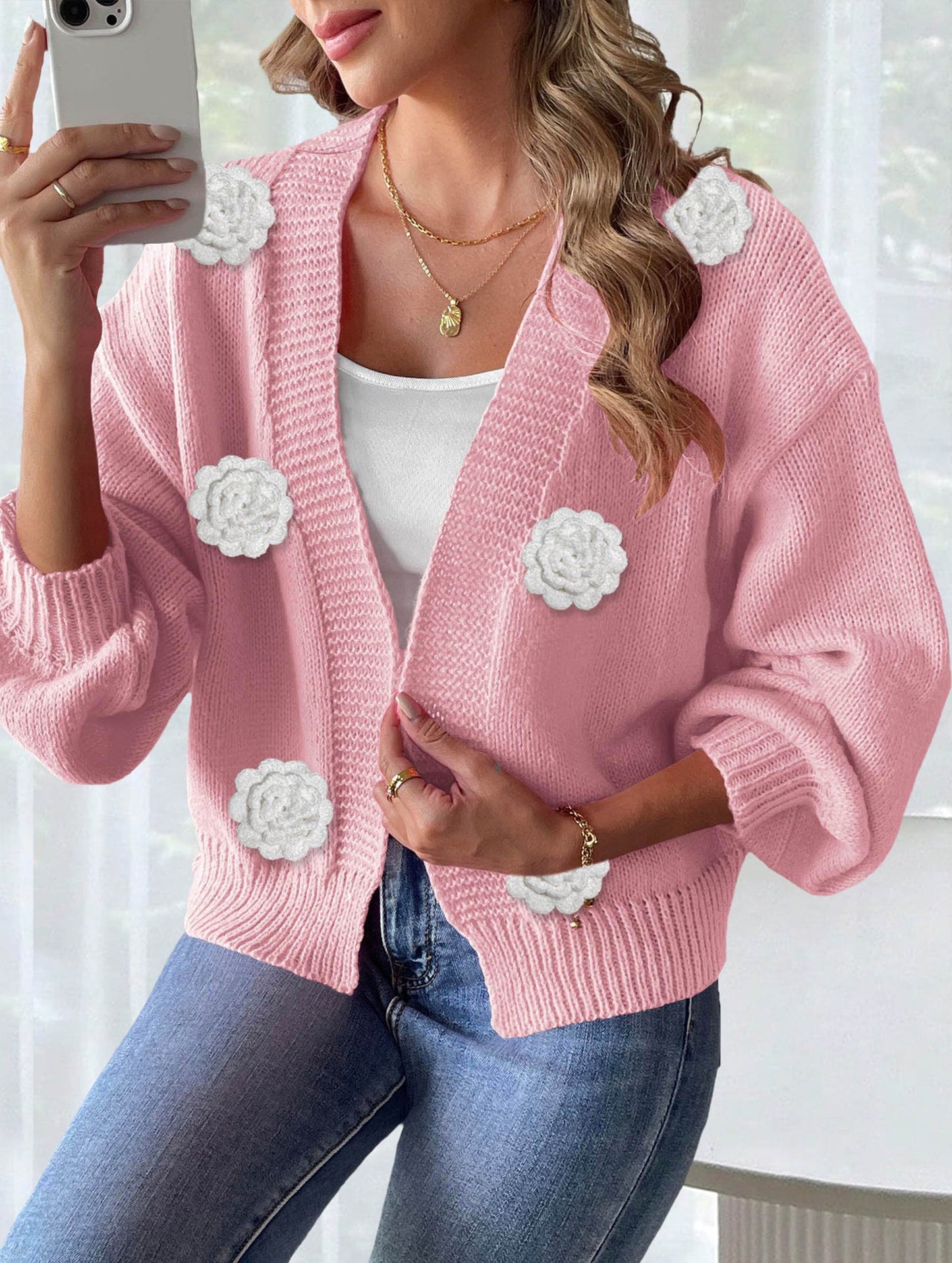 Pure hand-crocheted patchwork sweater jacket