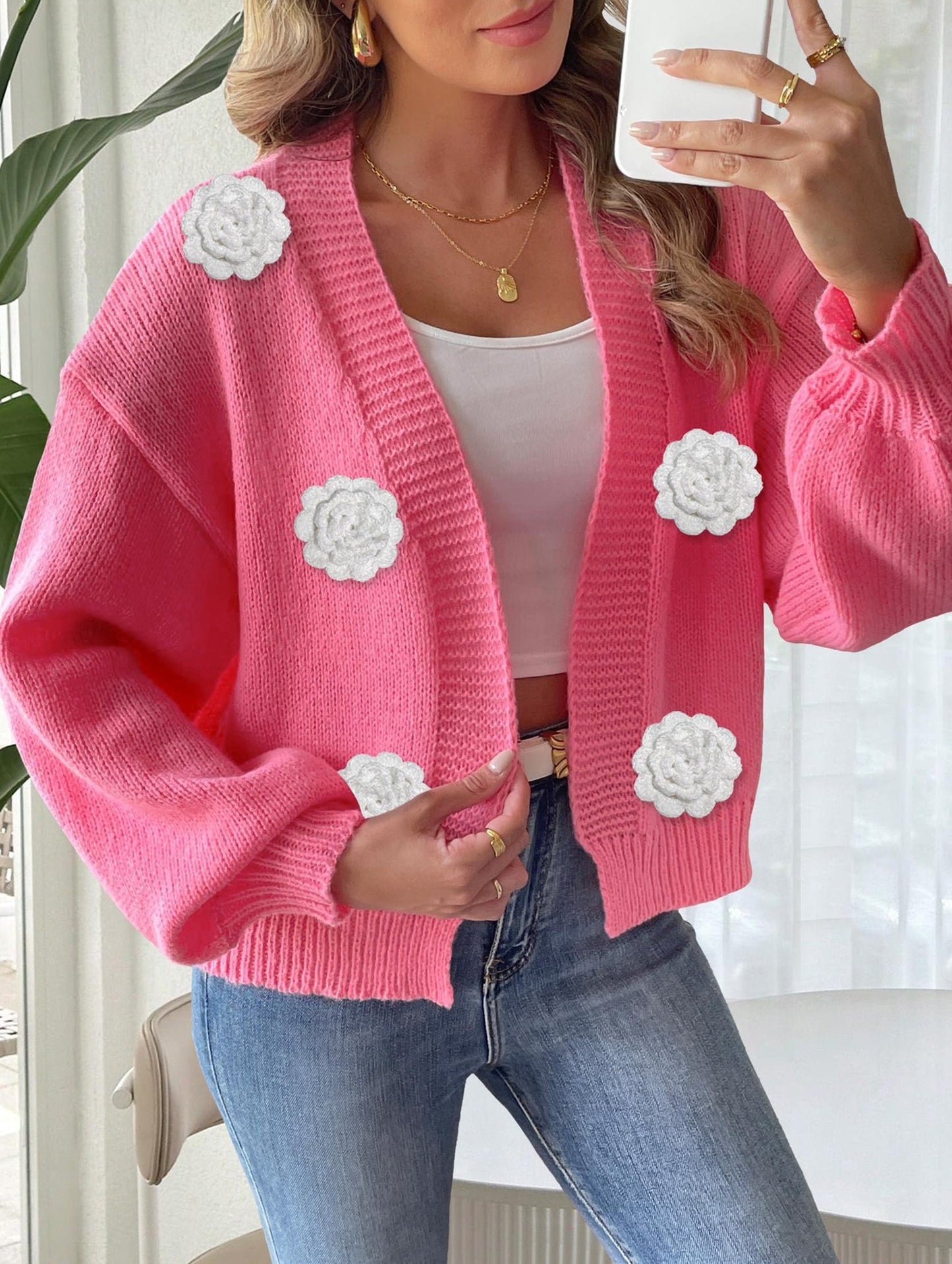 Pure hand-crocheted patchwork sweater jacket