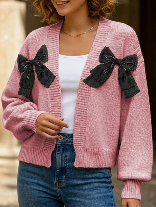 Women's Ribbon Bow Spliced Cardigan Sweater