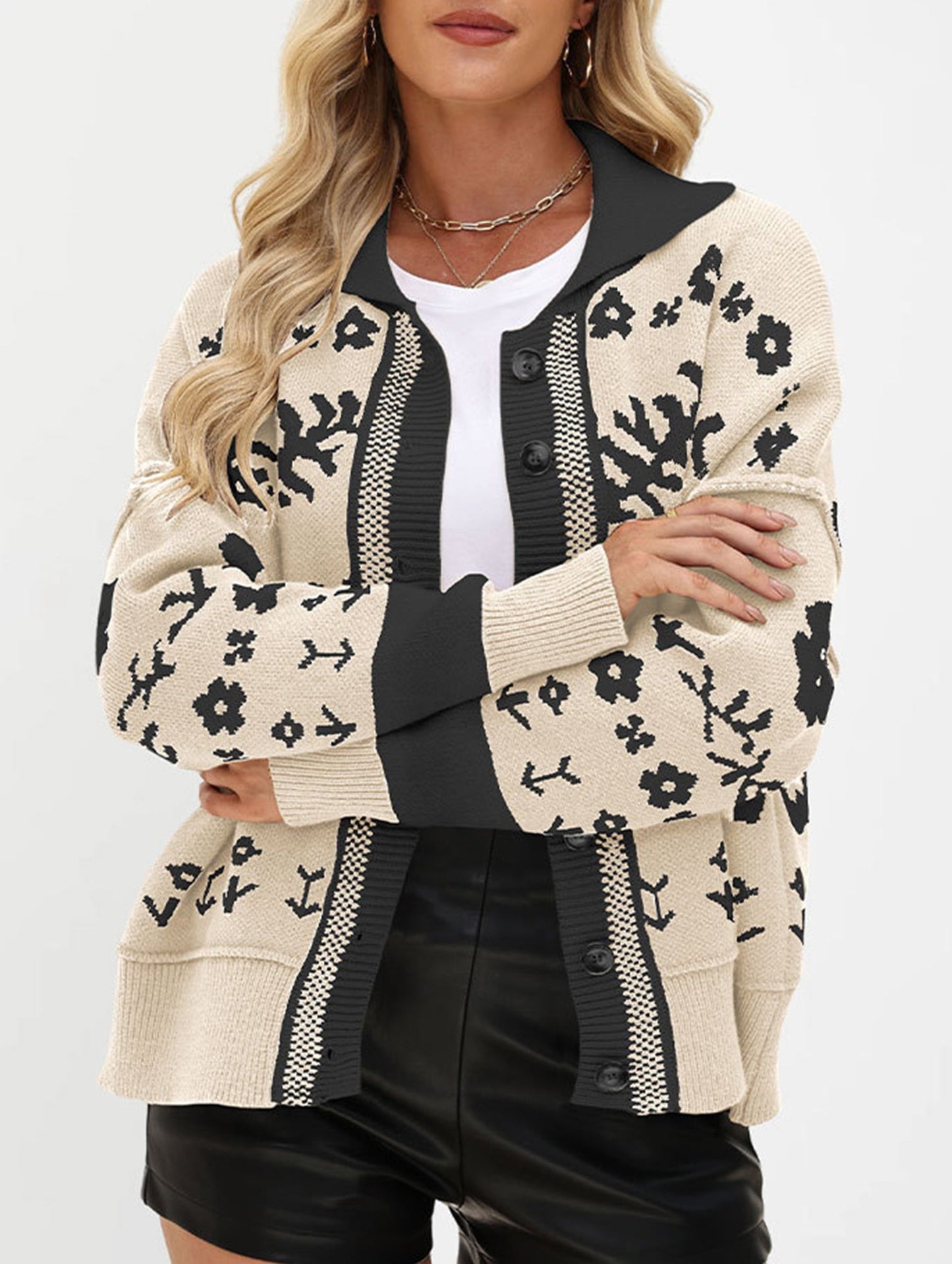 Loose Cardigan Square Neck Button Knit Sweater