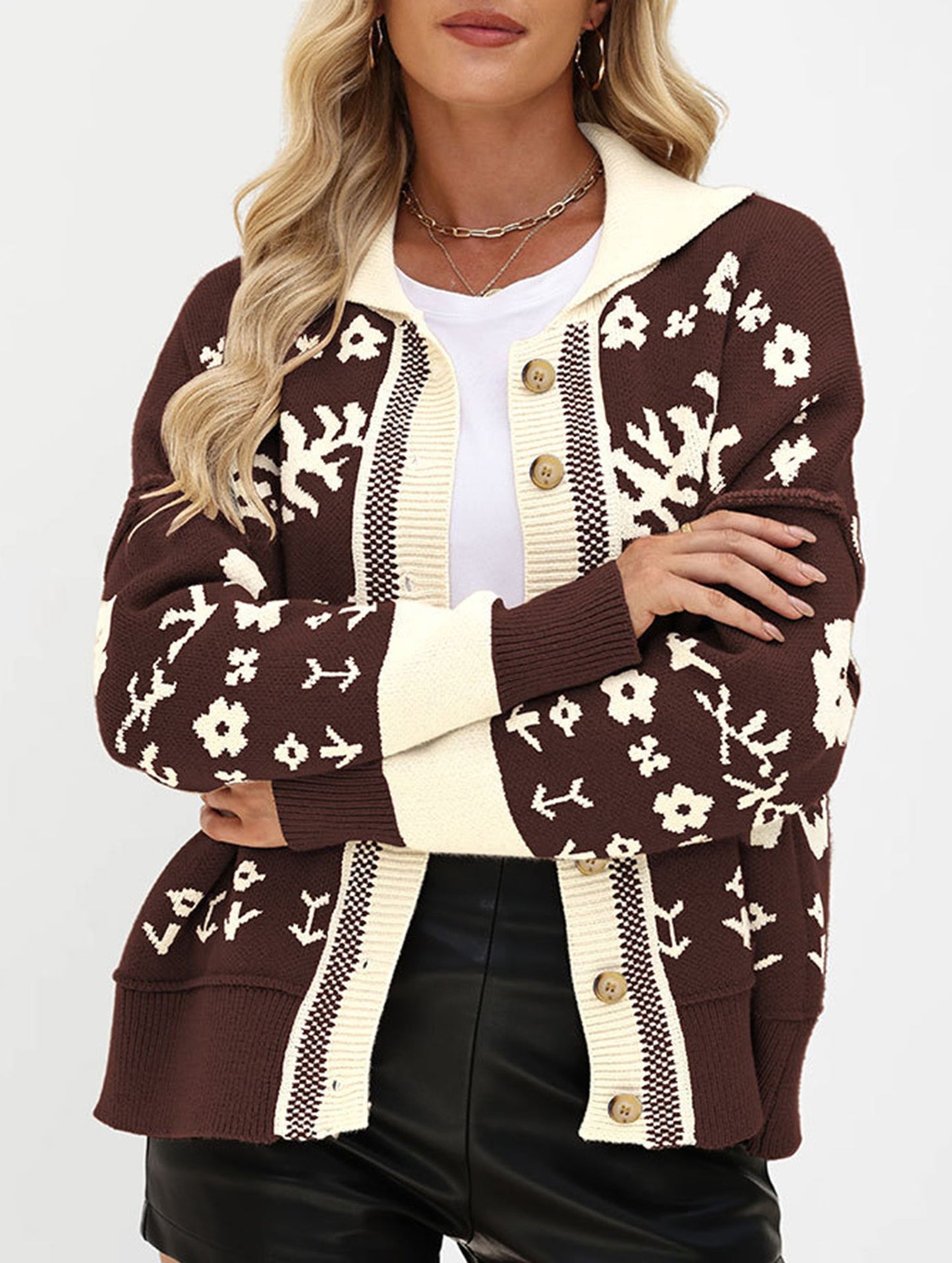 Loose Cardigan Square Neck Button Knit Sweater