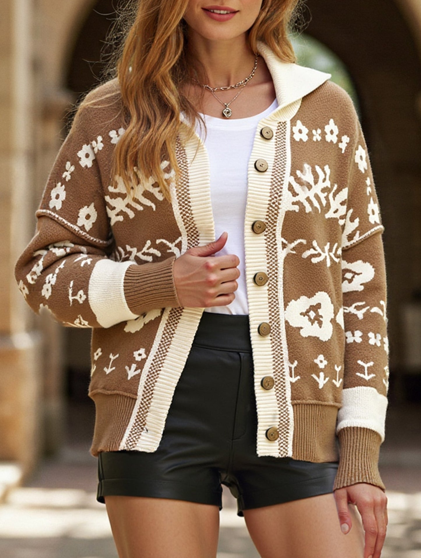 Loose Cardigan Square Neck Button Knit Sweater