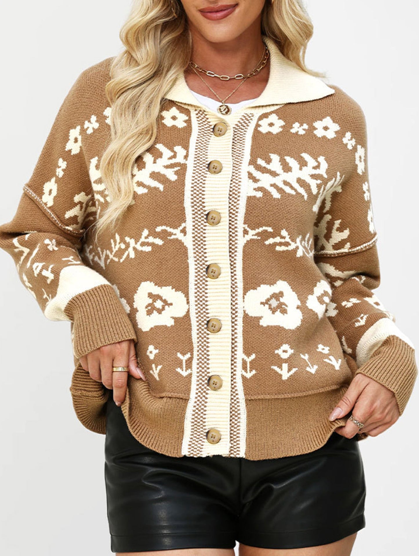 Loose Cardigan Square Neck Button Knit Sweater