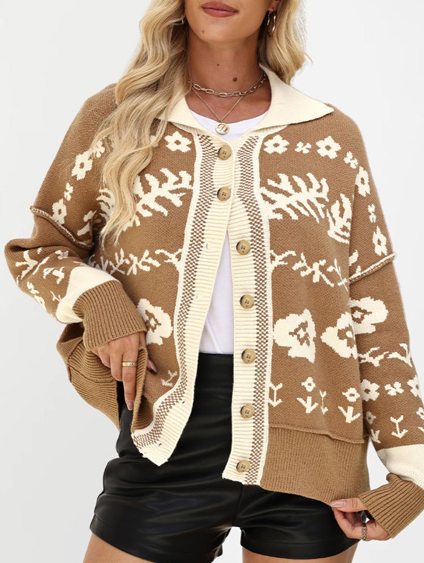 Loose Cardigan Square Neck Button Knit Sweater